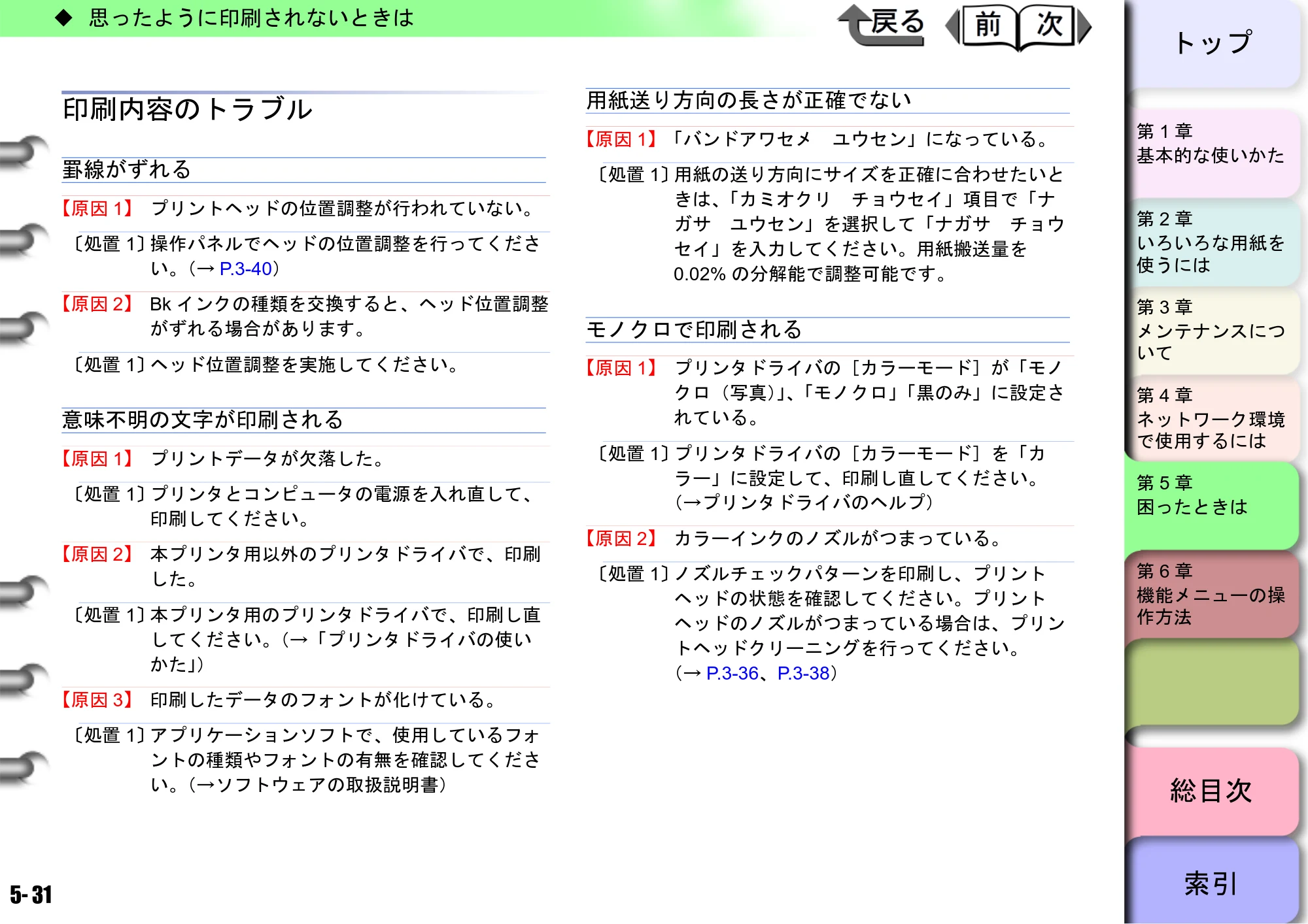 キヤノン W6400 ユーザーズマニュアル （PDF形式／10.17Mバイト） — 印刷内容のトラブル — 原本ページ — 197ページ
