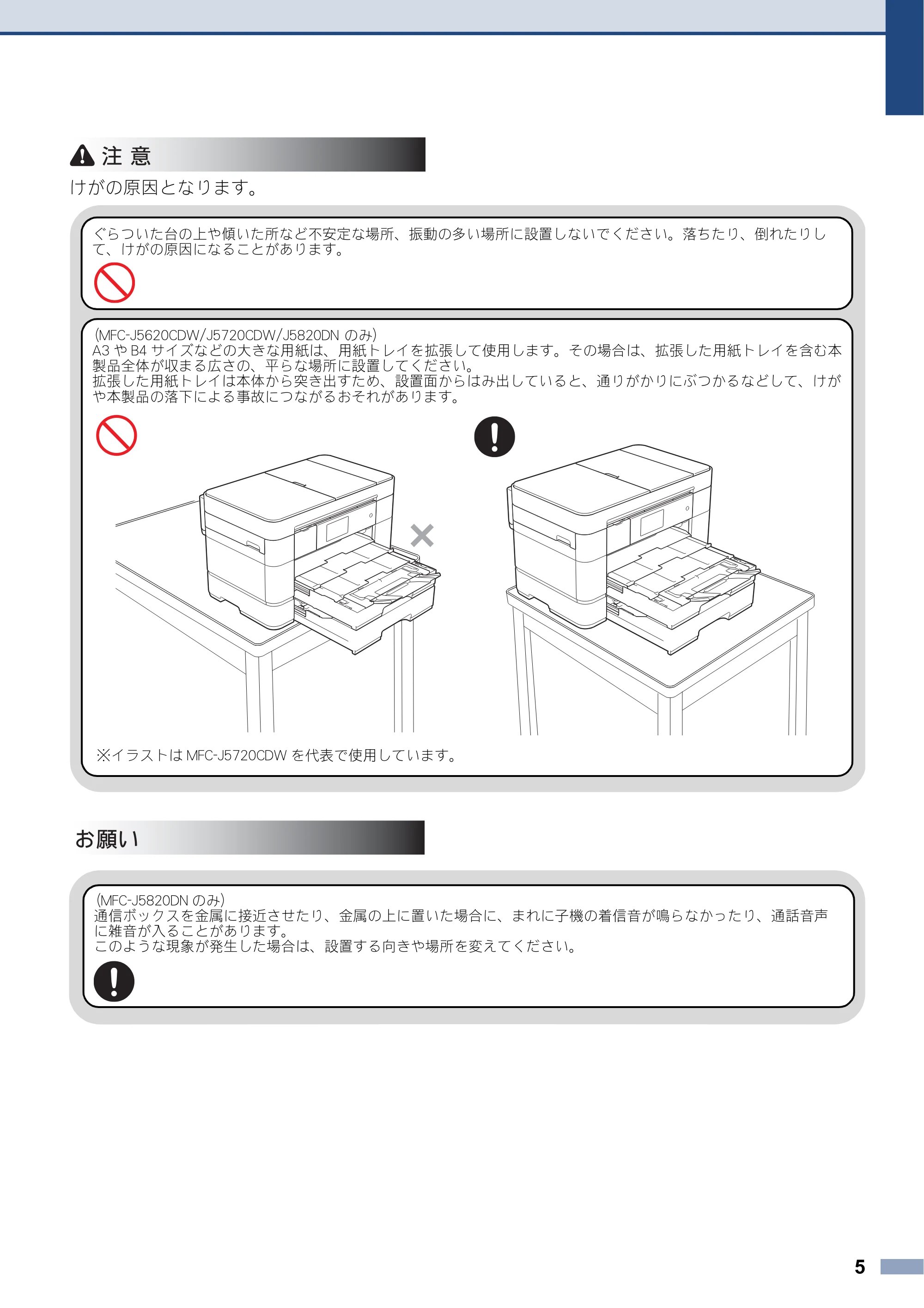 ブラザー DCP-J4220N / MFC-J4720N / MFC-J5620CDW 安全にお使いいただくために — 原本ページ — 5ページ