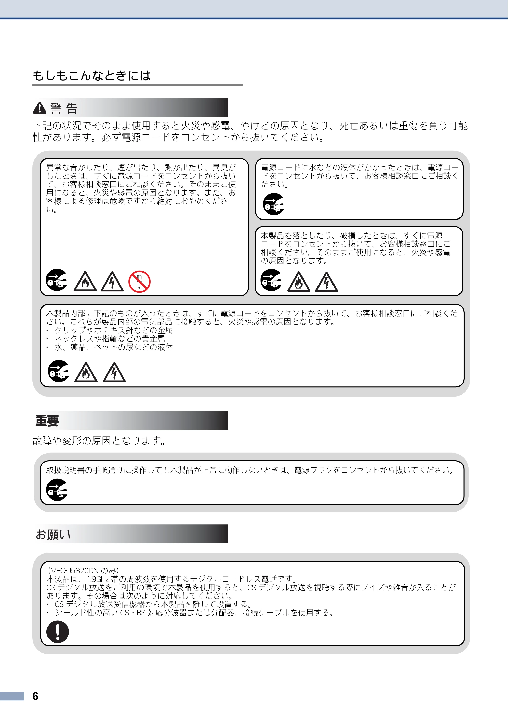 ブラザー DCP-J4220N / MFC-J4720N / MFC-J5620CDW 安全にお使いいただくために — 原本ページ — 6ページ