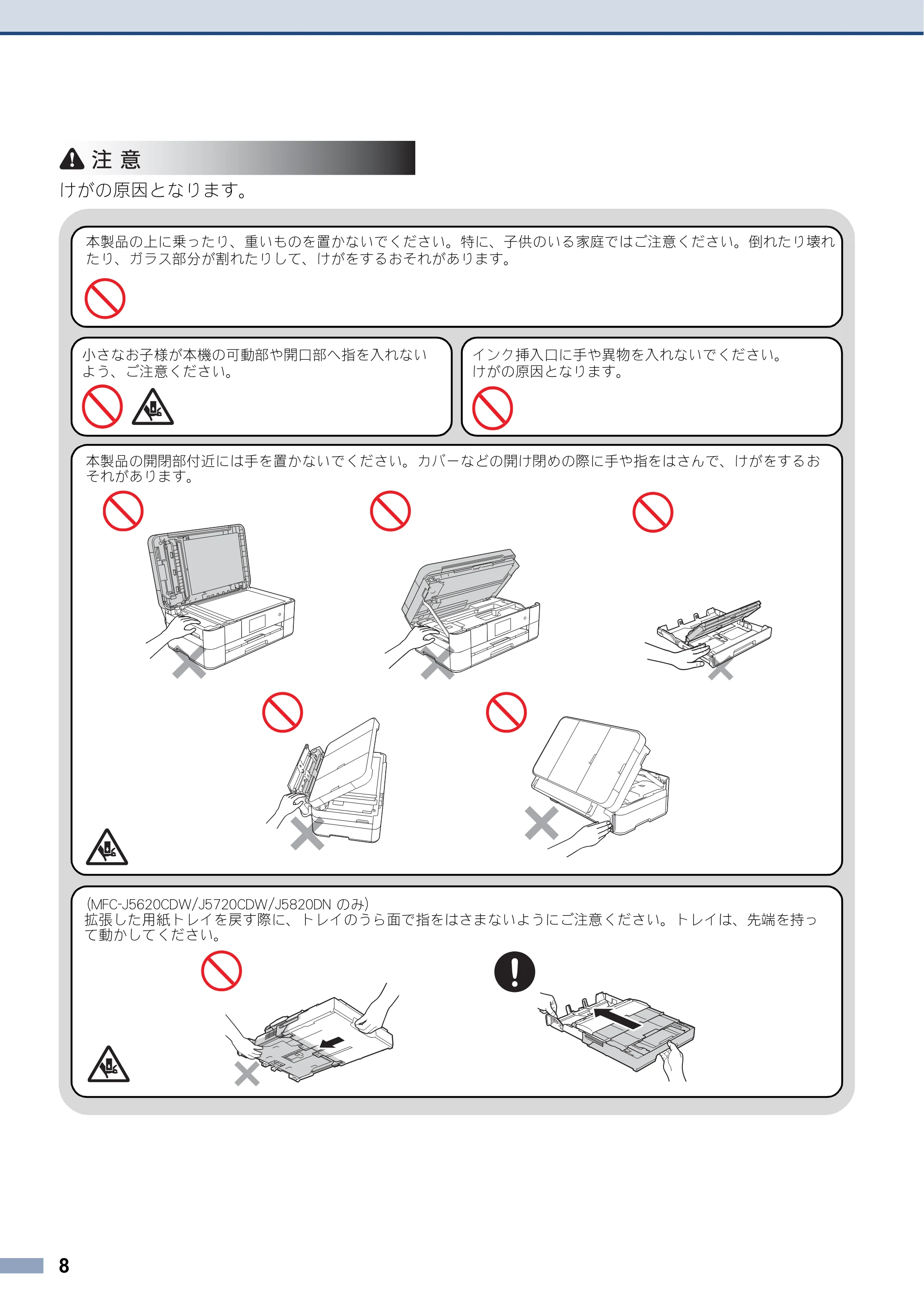 ブラザー DCP-J4220N / MFC-J4720N / MFC-J5620CDW 安全にお使いいただくために — 原本ページ — 8ページ