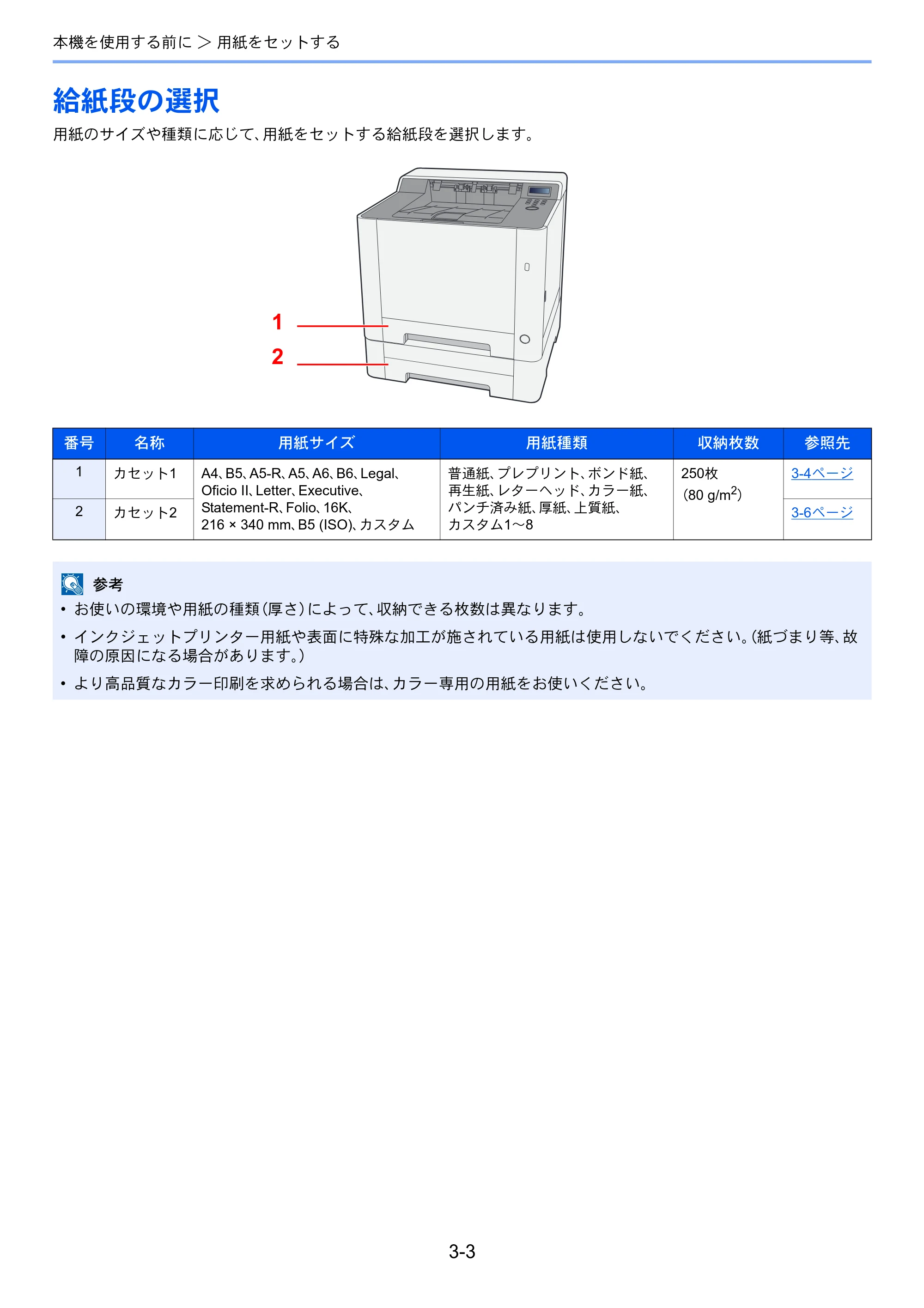 京セラ ECOSYS P5026cdw ECOSYS P5026cdw 使用説明書 — 給紙段の選択 — 原本ページ — 84ページ