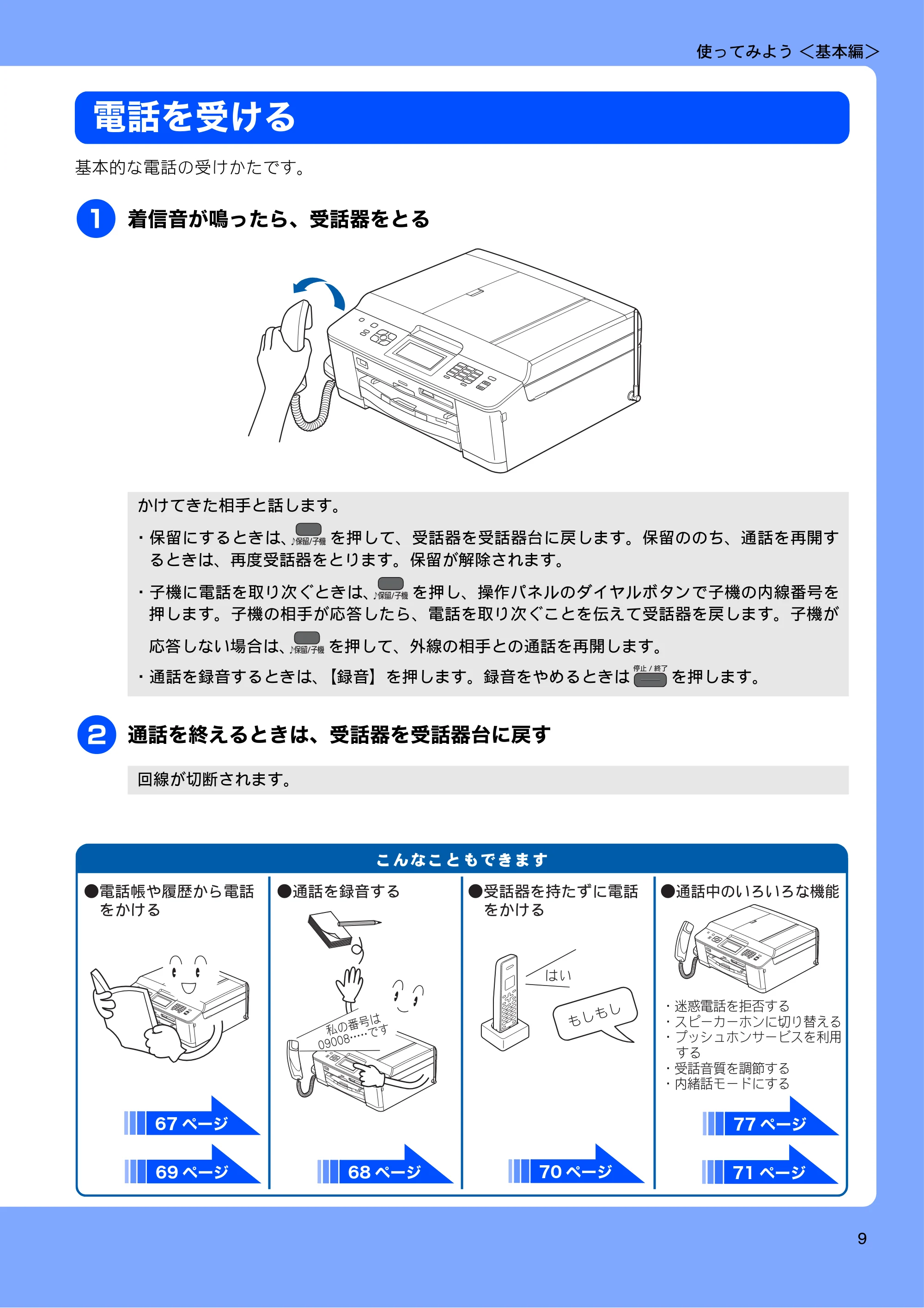 ブラザー MFC-J960DN-B/W, MFC-J960DWN-B/W ユーザーズガイド ~基本編~ — 電話を受ける — 原本ページ — 11ページ