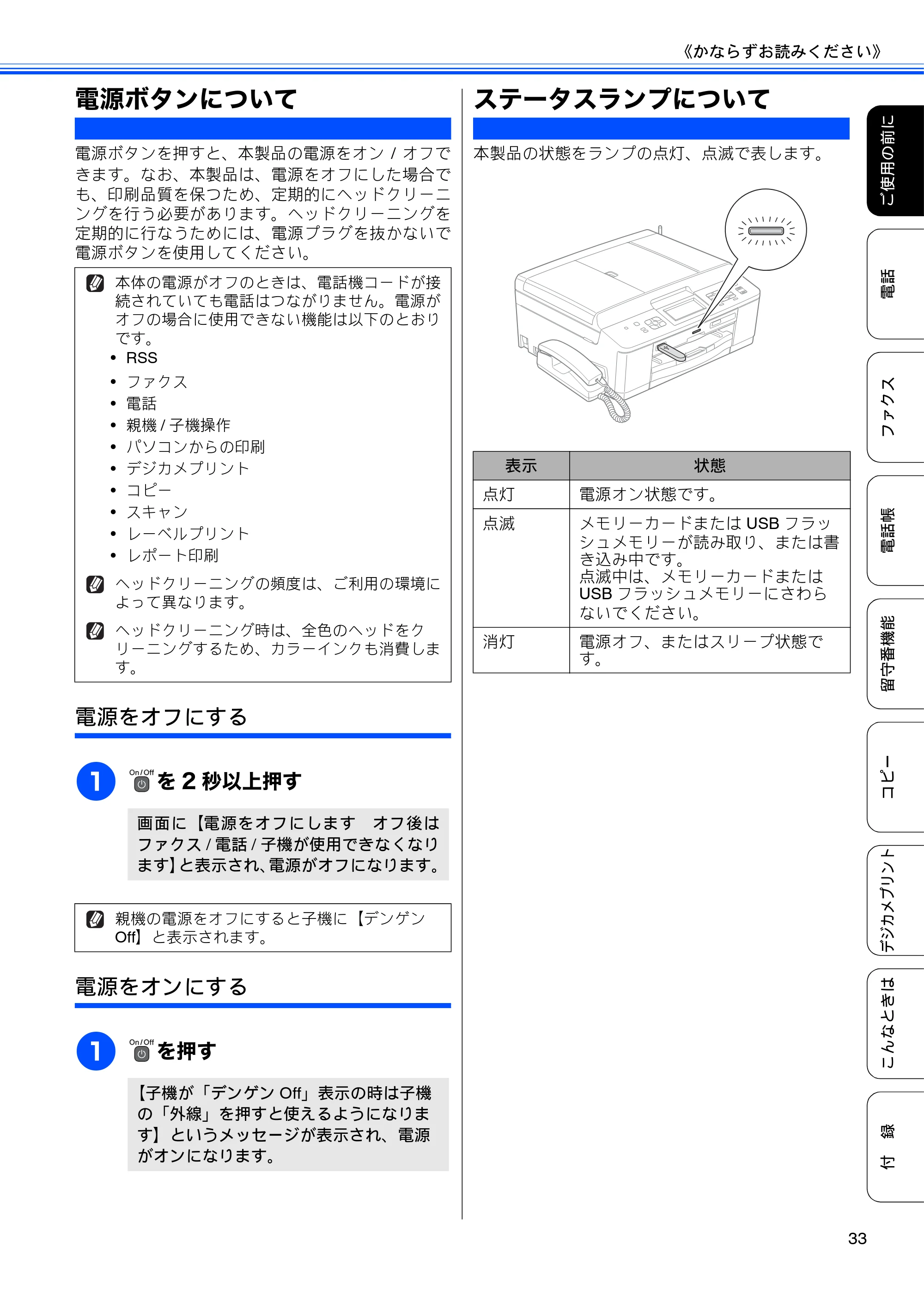 ブラザー MFC-J960DN-B/W, MFC-J960DWN-B/W ユーザーズガイド ～基本編～ — 電源ボタンについて — 原本ページ — 35ページ