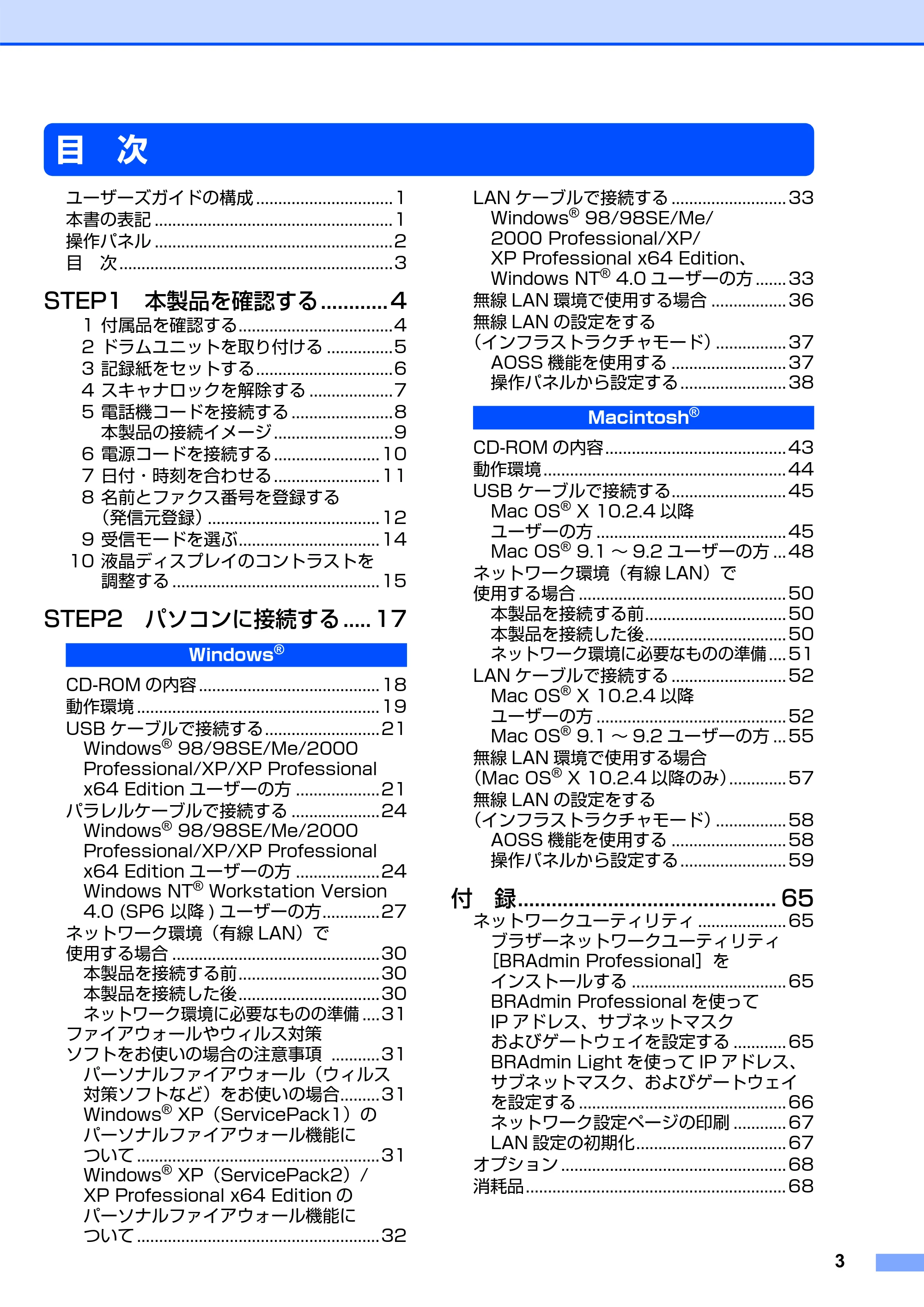 ブラザー MFC-8870DW かんたん設置ガイド — 目 次 — 原本ページ — 4ページ