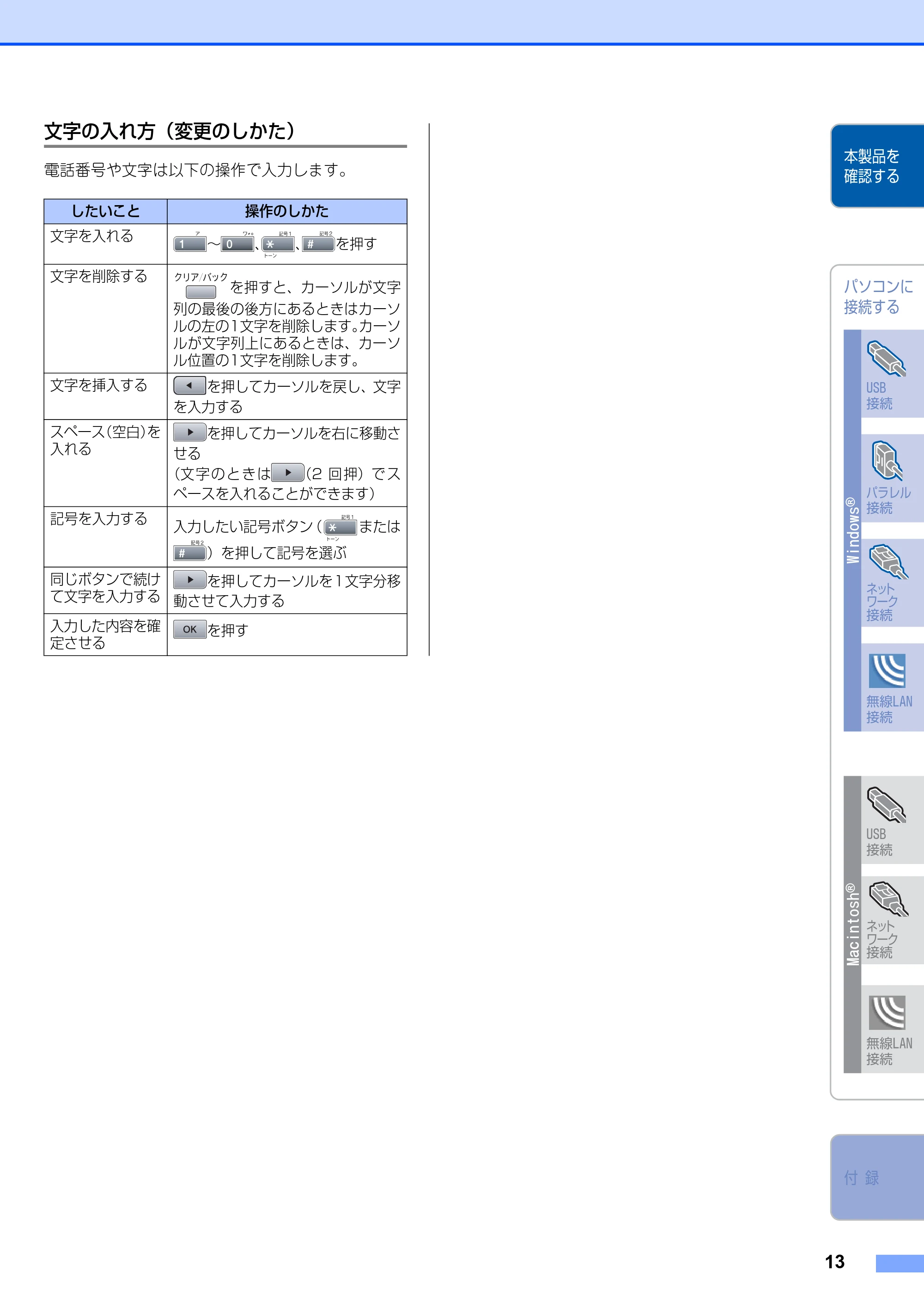 ブラザー MFC-8870DW かんたん設置ガイド — 文字の入れ方（変更のしかた） — 原本ページ — 14ページ