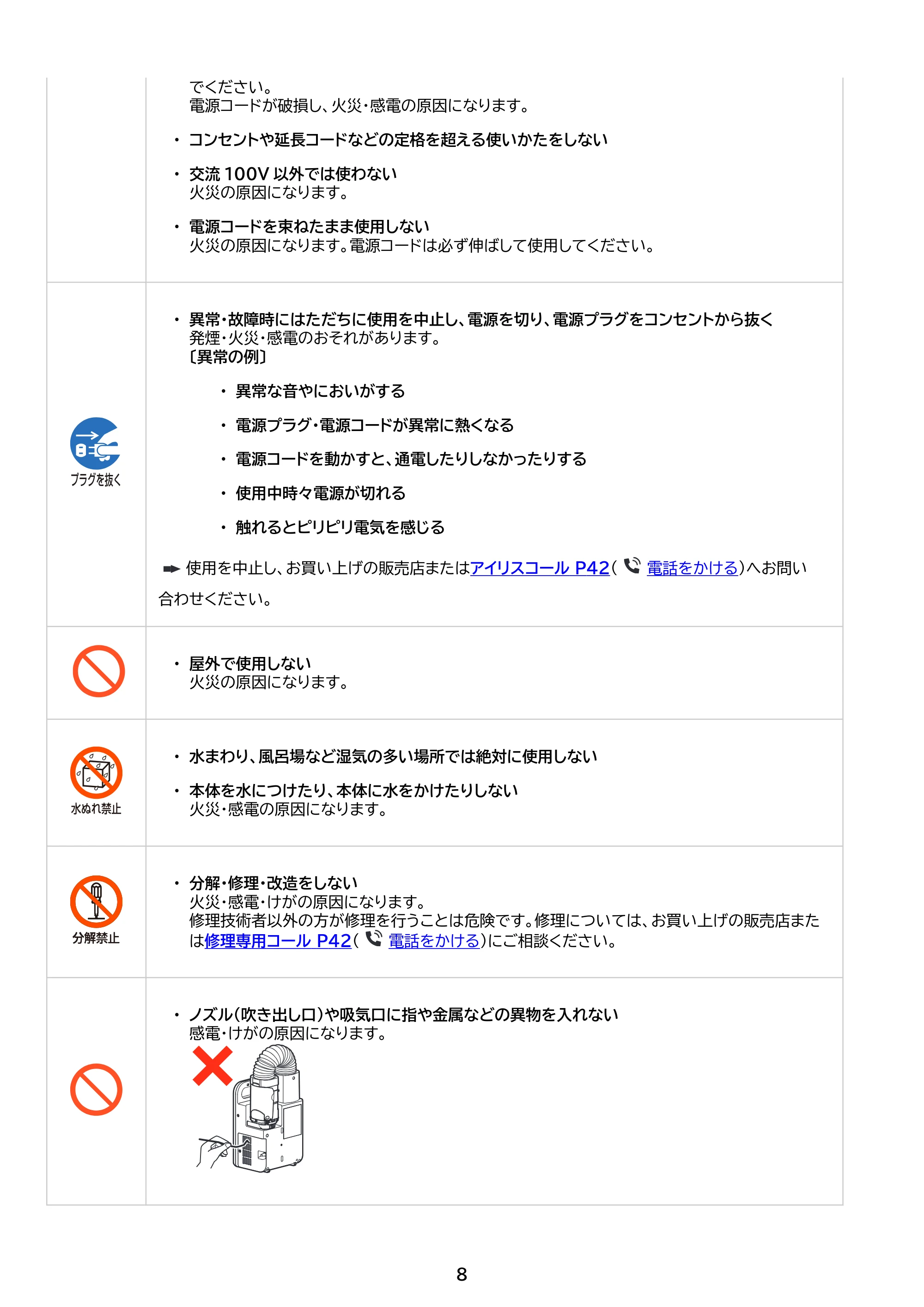アイリスオーヤマ KFK-105 取扱説明書 — 原本ページ — 8ページ
