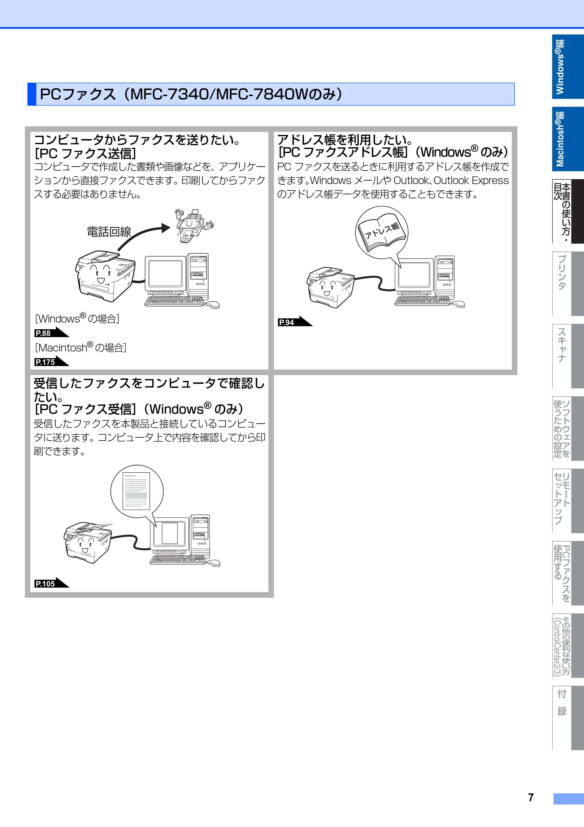 ブラザー DCP-7030 / DCP-7040 / MFC-7340 ユーザーズガイド ～パソコン活用編～ — PCファクス（MFC-7340/MFC-7840Wのみ） — 原本ページ — 8ページ