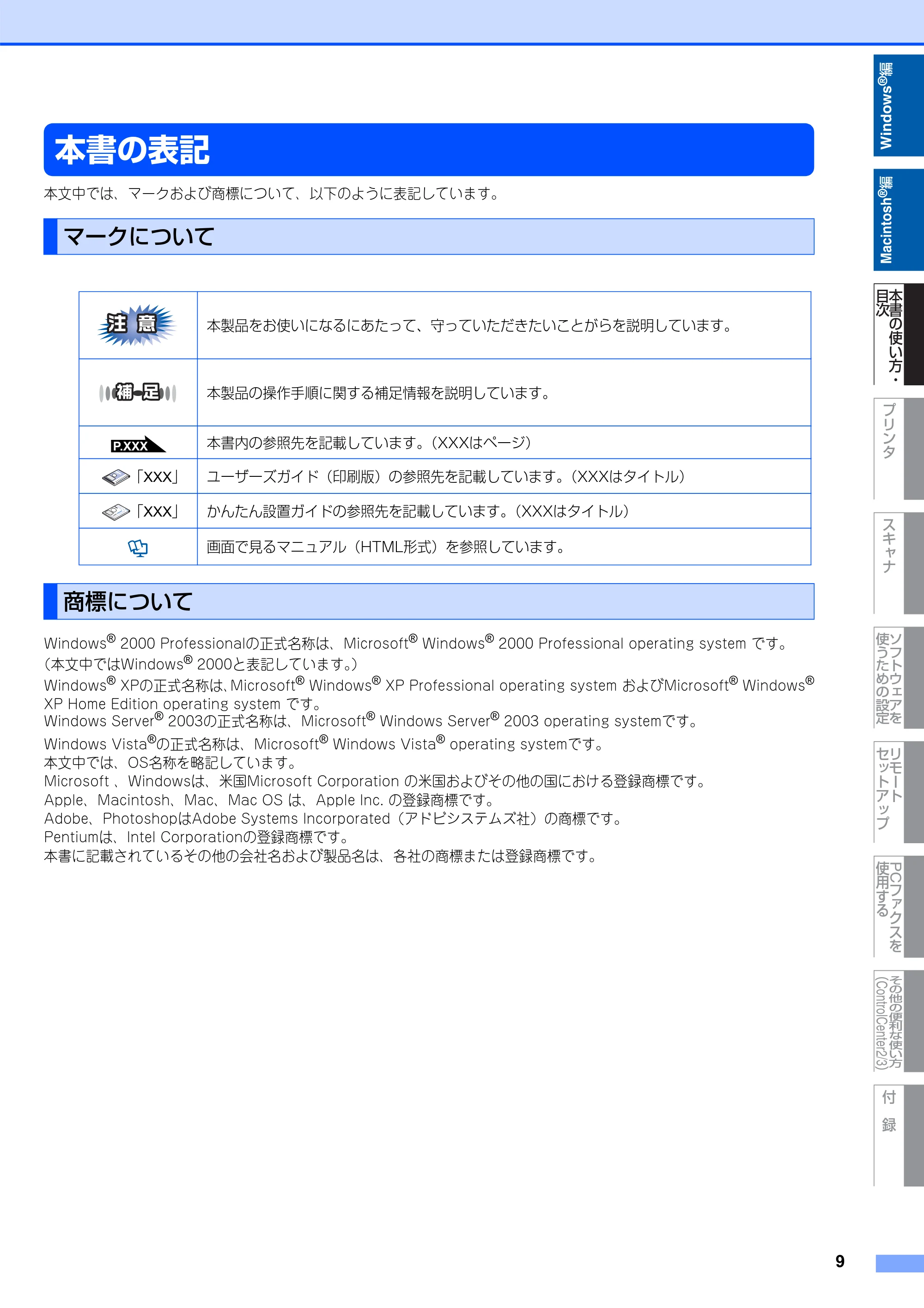 ブラザー DCP-7030 / DCP-7040 / MFC-7340 ユーザーズガイド ～パソコン活用編～ — 本書の表記 — 原本ページ — 10ページ