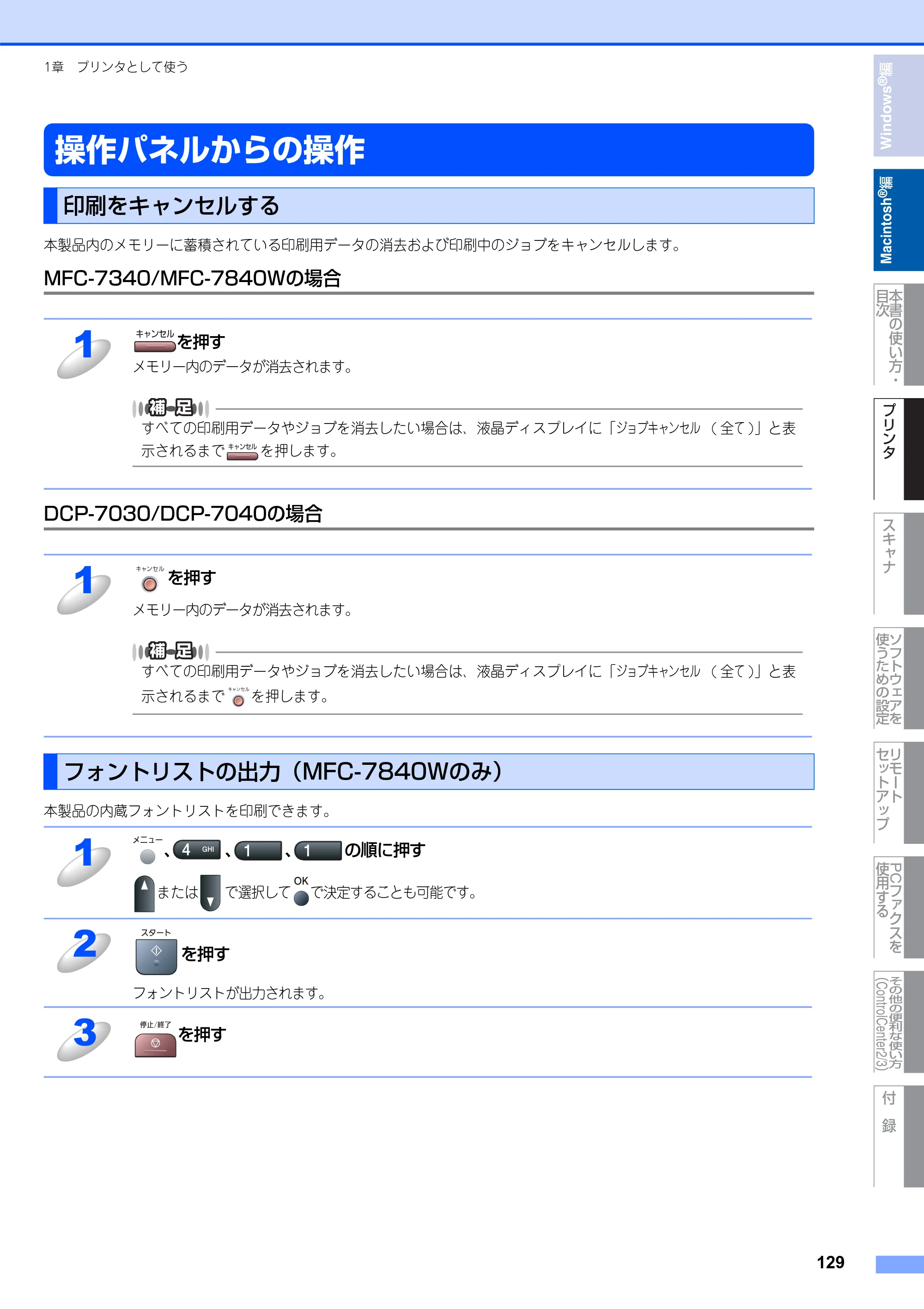 ブラザー DCP-7030 / DCP-7040 / MFC-7340 ユーザーズガイド ～パソコン活用編～ — 操作パネルからの操作 — 原本ページ — 130ページ