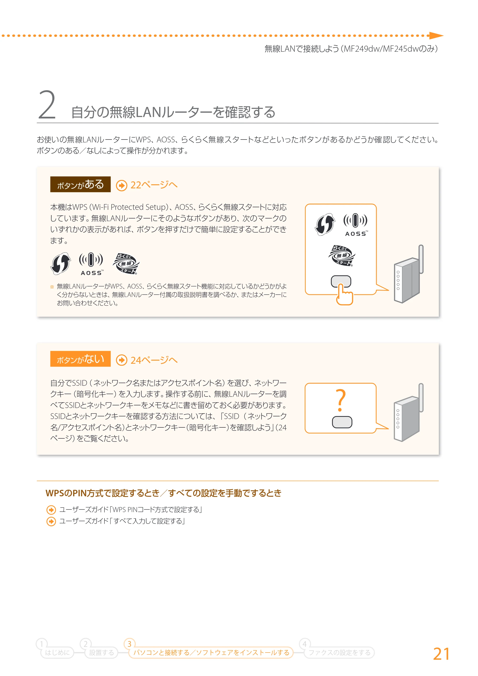 キヤノン MF249dw/MF245dw/MF236n かんたん設置ガイド 2017年8月3日掲載(PDF:17.7MB) — 原本ページ — 21ページ