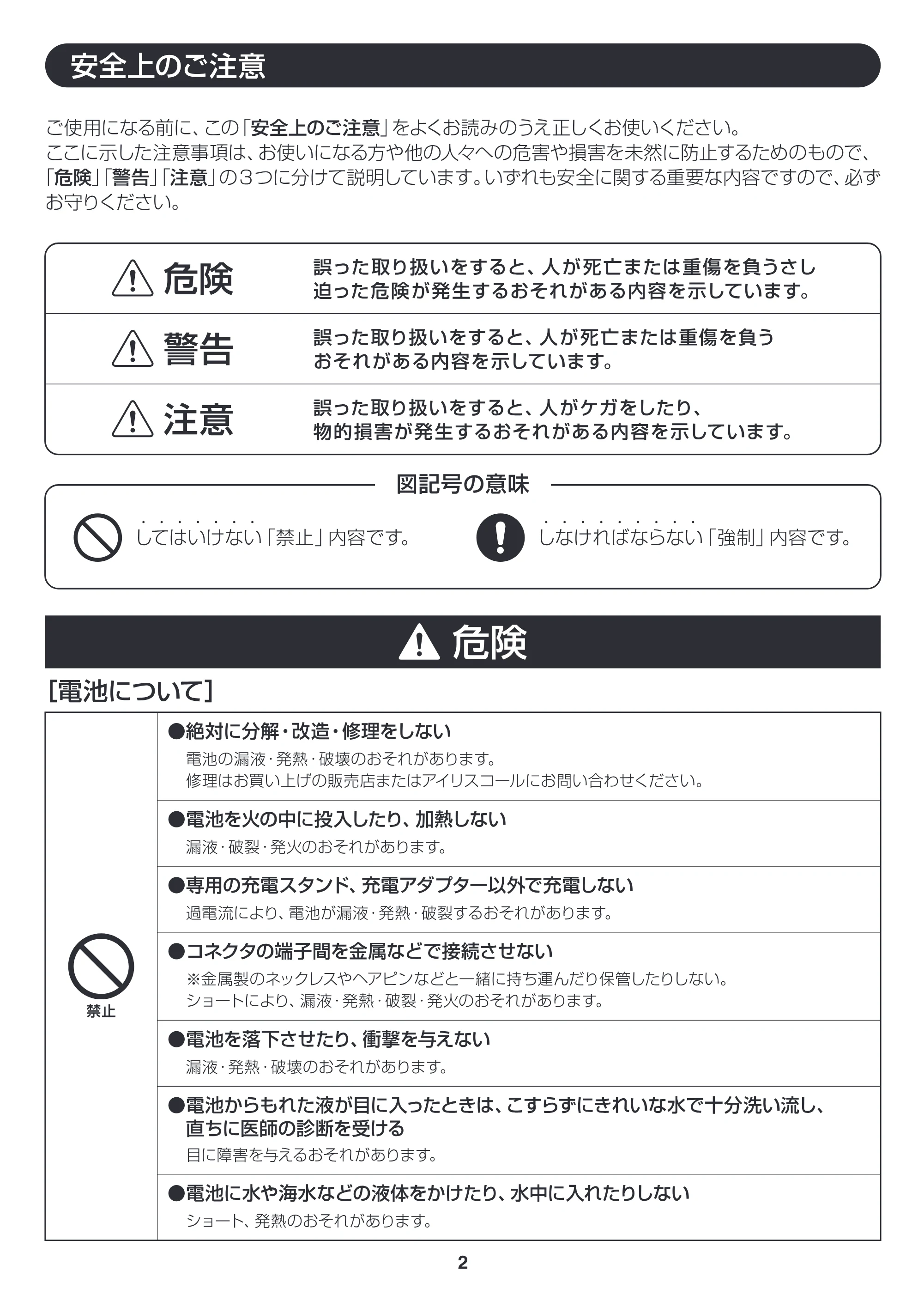 アイリスオーヤマ ESC-7DCK 取扱説明書 — 原本ページ — 2ページ