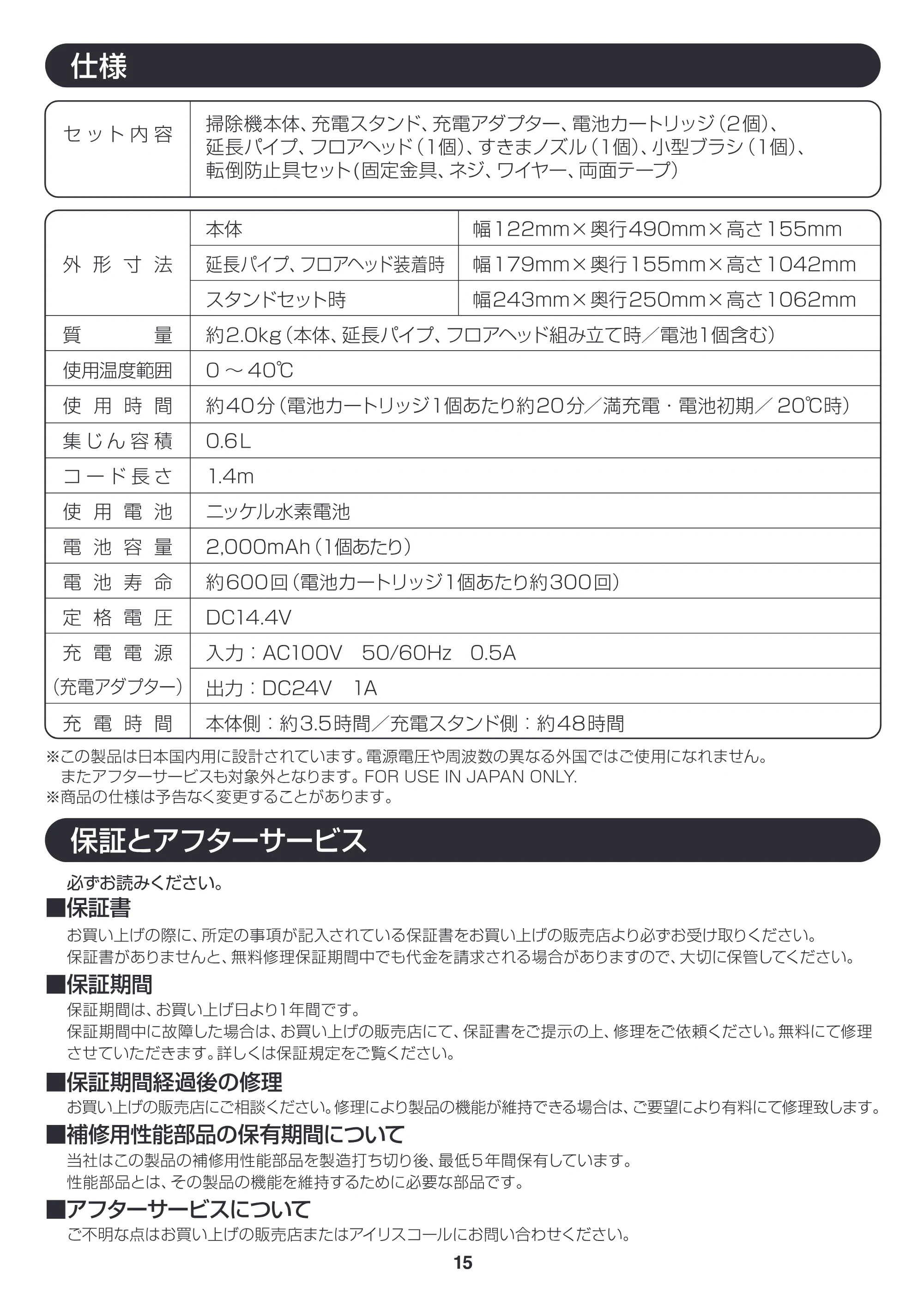 アイリスオーヤマ ESC-7DCK 取扱説明書 — 原本ページ — 15ページ