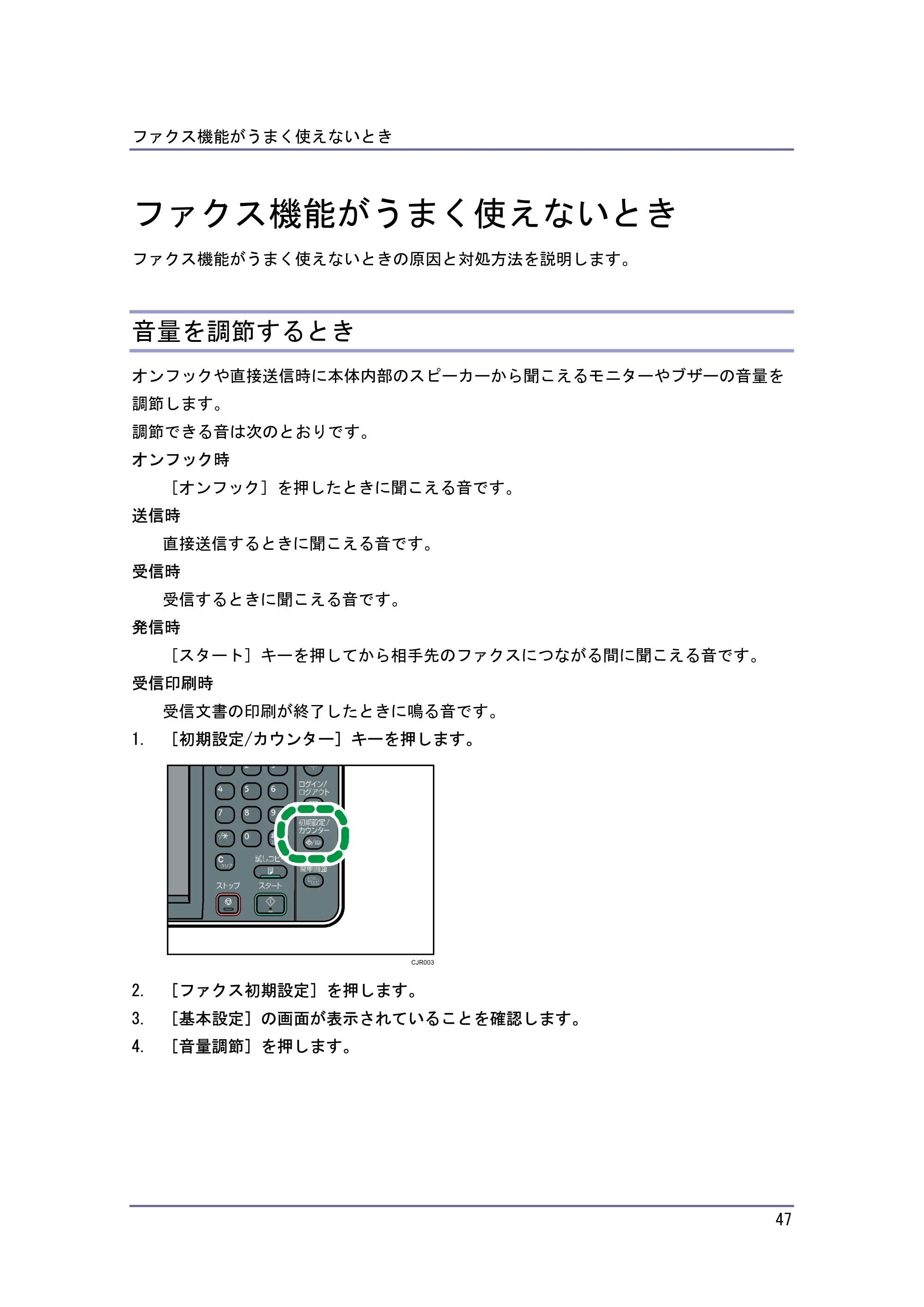 キヤノン PostScript3 こまったときには （PDF形式／4.3Mバイト） — ファクス機能がうまく使えないとき — 原本ページ — 47ページ
