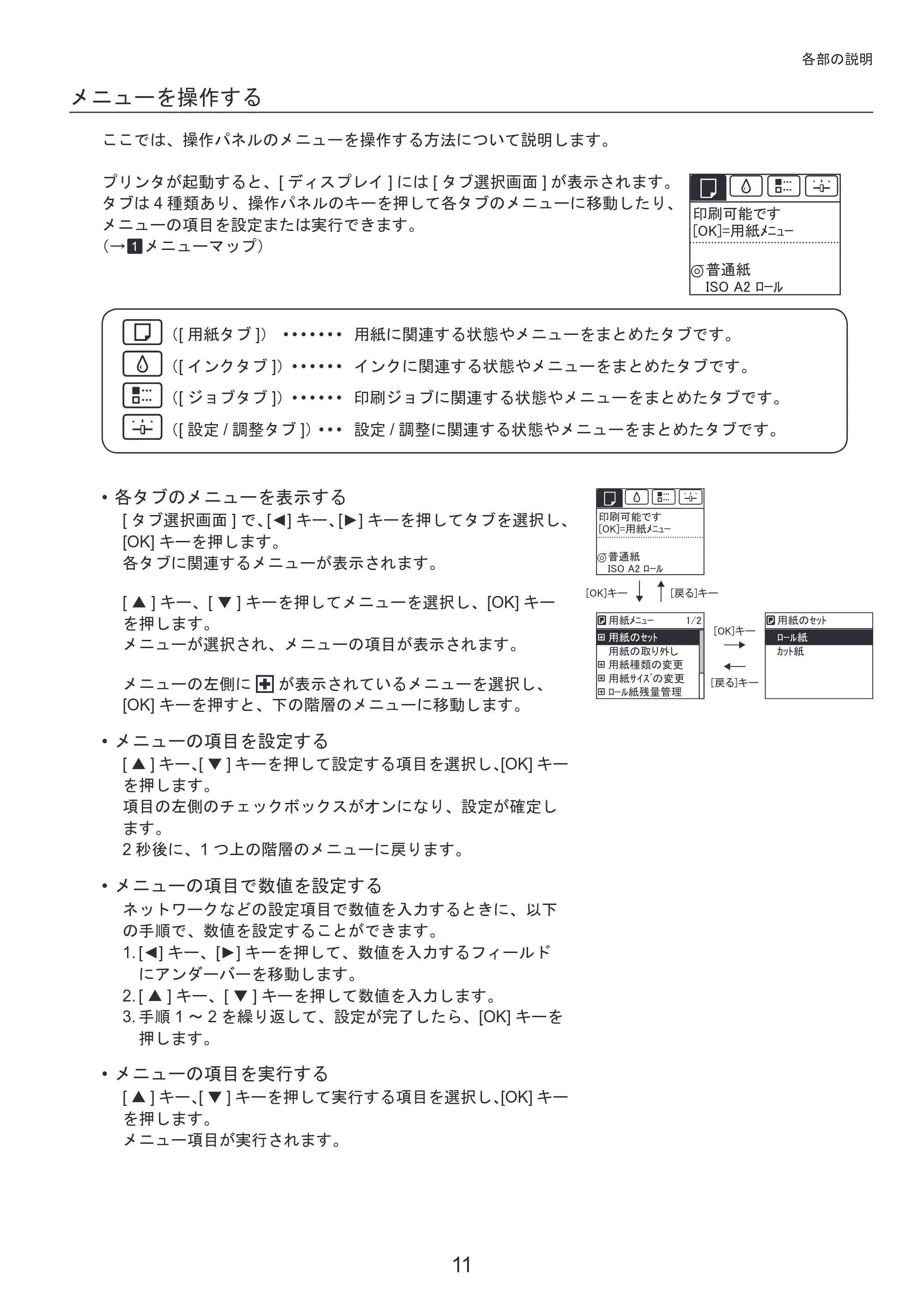 キヤノン iPF8300S 基本操作ガイド 本体操作 （PDF形式／6.2Mバイト） — 原本ページ — 11ページ
