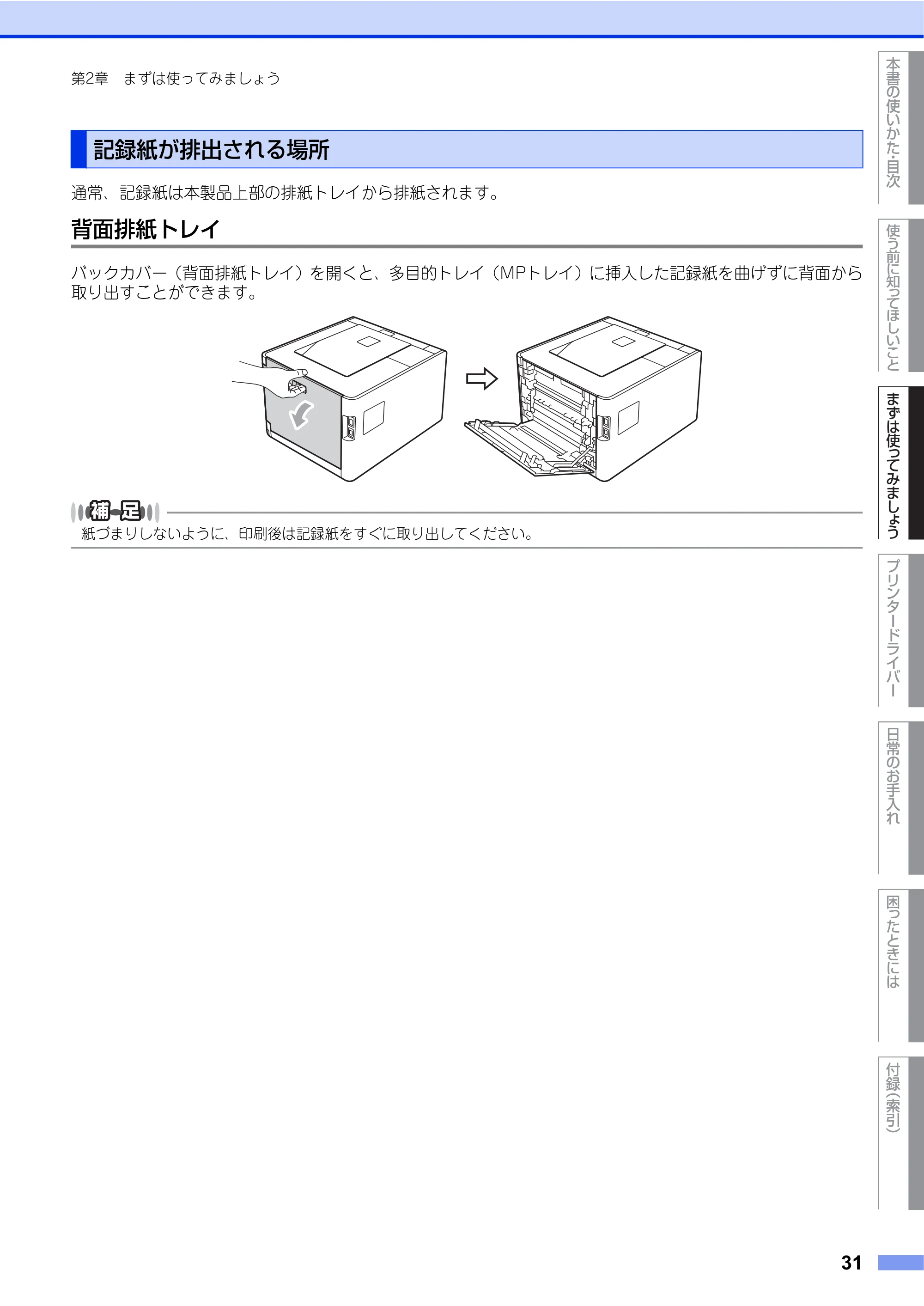 ブラザー HL-4570CDW/ HL-4570CDWT ユーザーズガイド ~基本編~ — 記録紙が排出される場所 — 原本ページ — 31ページ