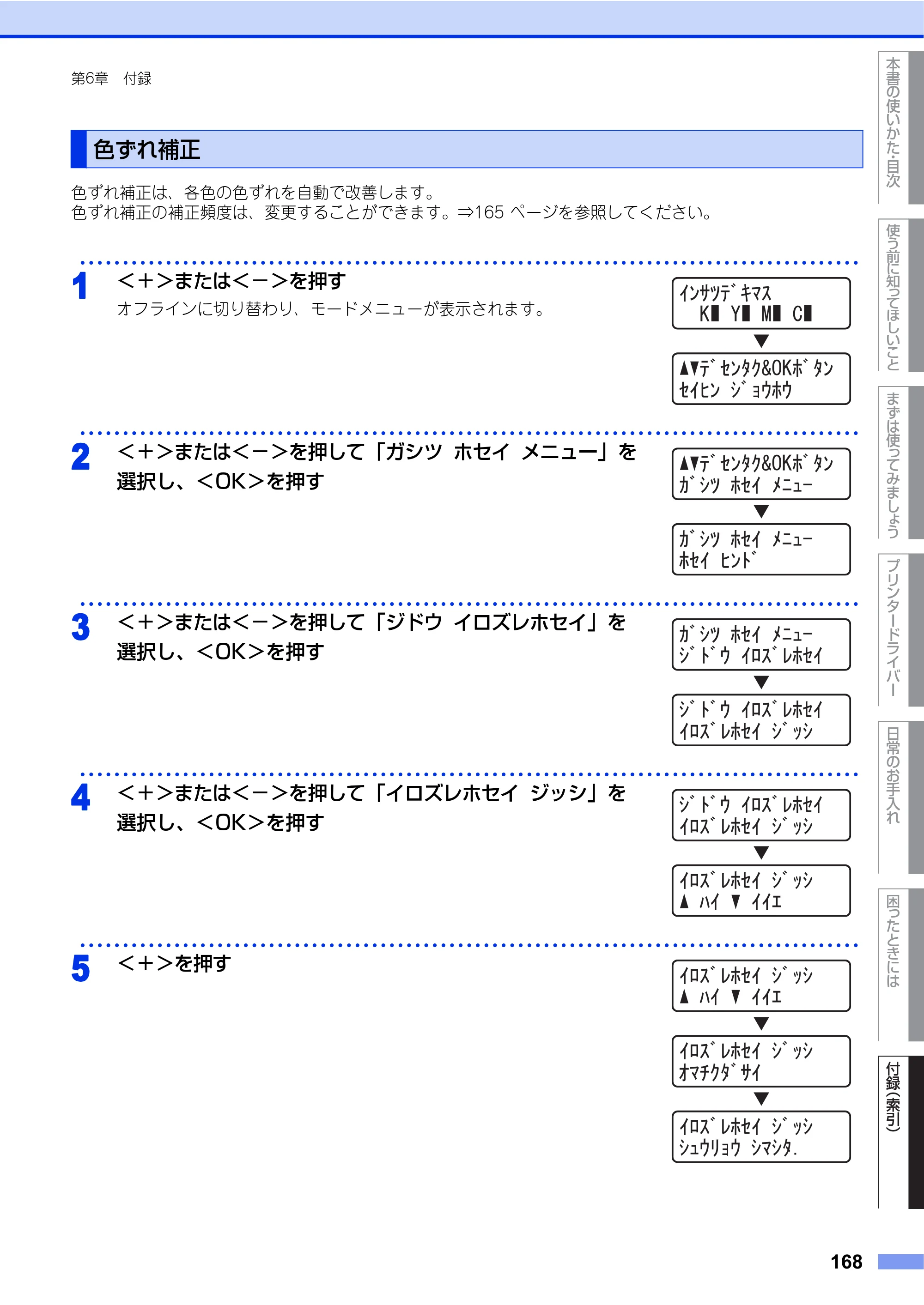 ブラザー HL-4570CDW/ HL-4570CDWT ユーザーズガイド ～基本編～ — 色ずれ補正 — 原本ページ — 168ページ