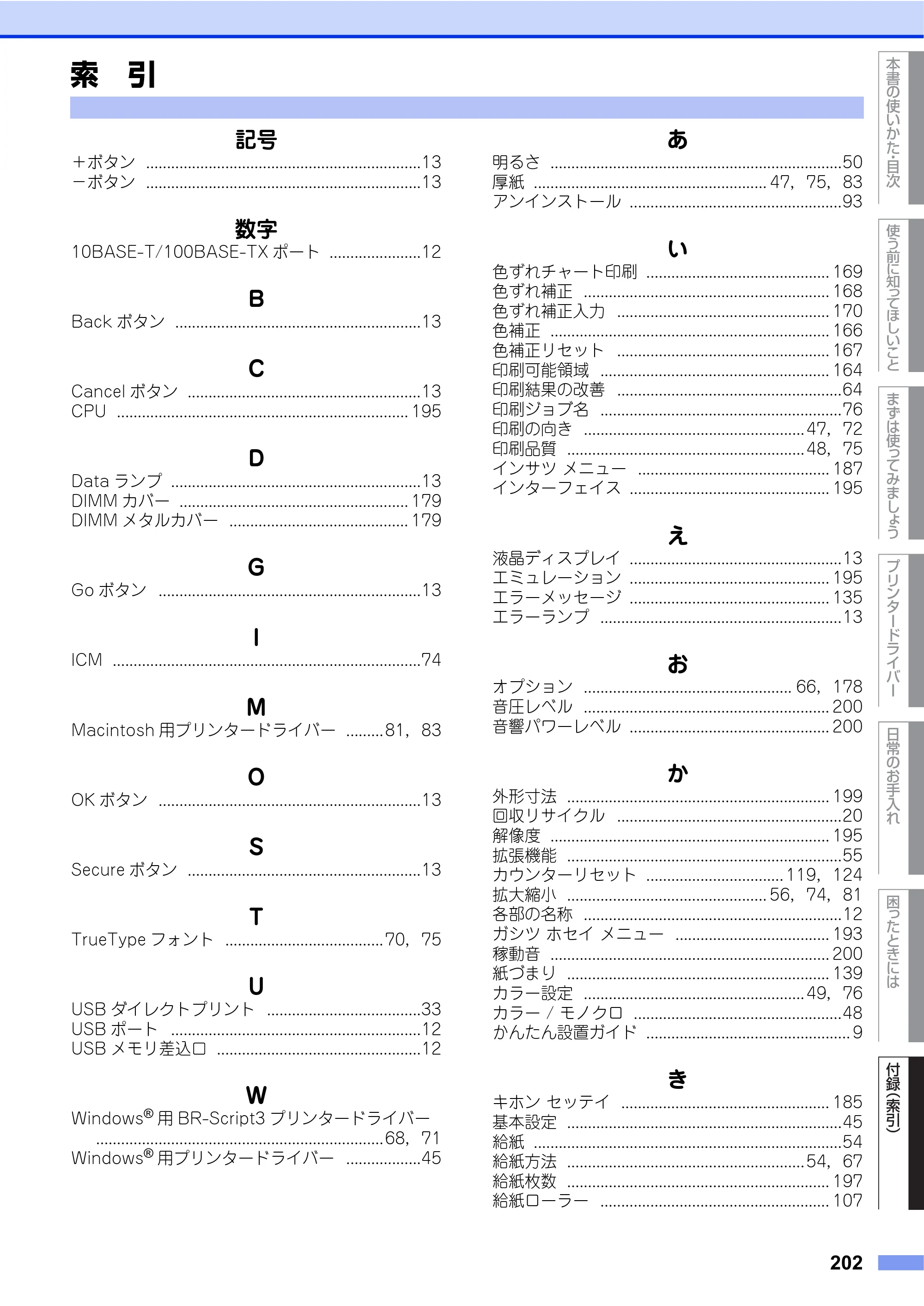 ブラザー HL-4570CDW/ HL-4570CDWT ユーザーズガイド ～基本編～ — 索 引 — 原本ページ — 202ページ