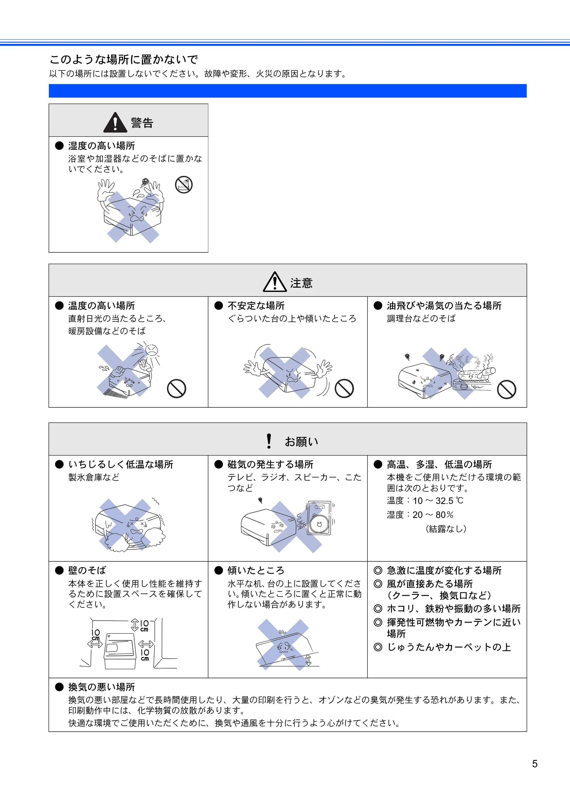 ブラザー HL-2040 かんたん設置ガイド — このような場所に置かないで — 原本ページ — 7ページ
