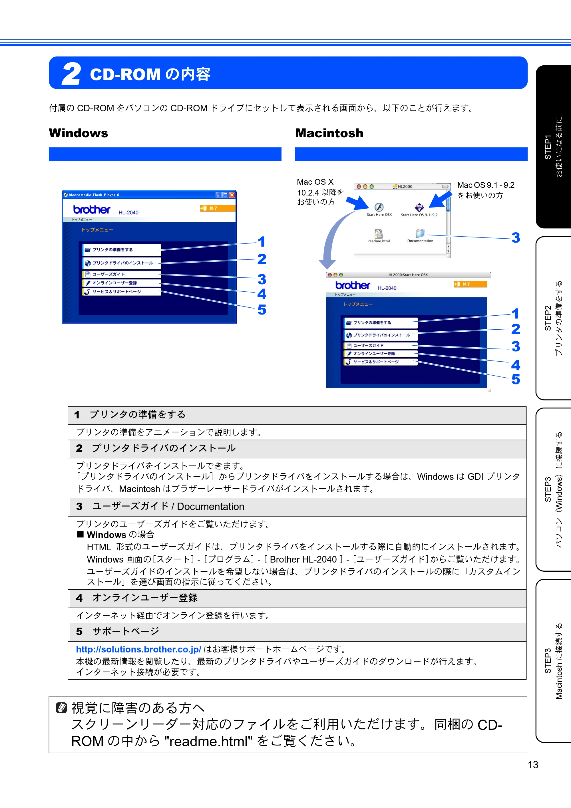 ブラザー HL-2040 かんたん設置ガイド — CD-ROMの内容 — 原本ページ — 15ページ