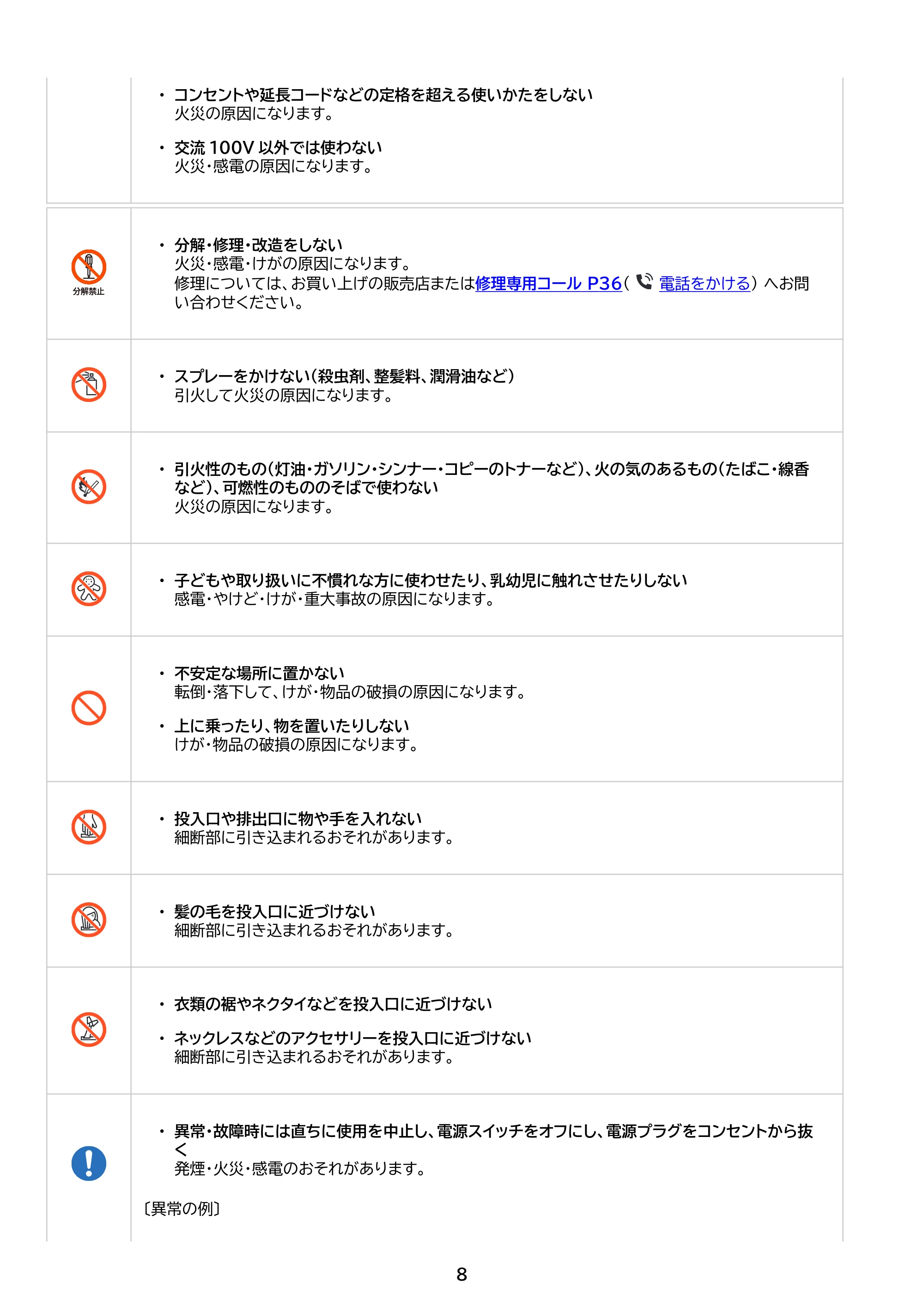 アイリスオーヤマ AFS210C 取扱説明書 — 原本ページ — 8ページ