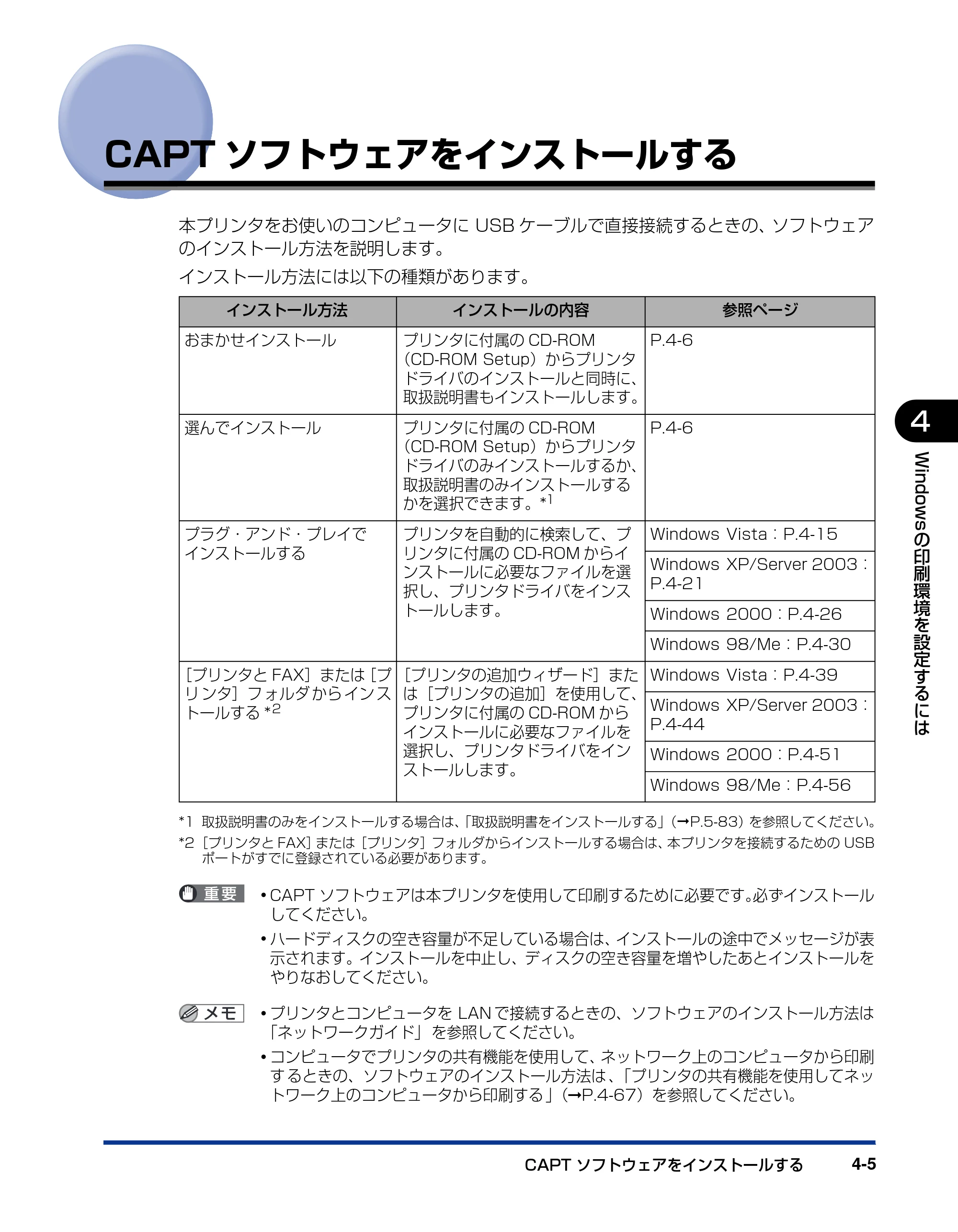 キヤノン LBP5300 ユーザーズガイド 2007年7月9日更新 （PDF形式／15.97Mバイト） — CAPTソフトウェアをインストールする — 原本ページ — 141ページ