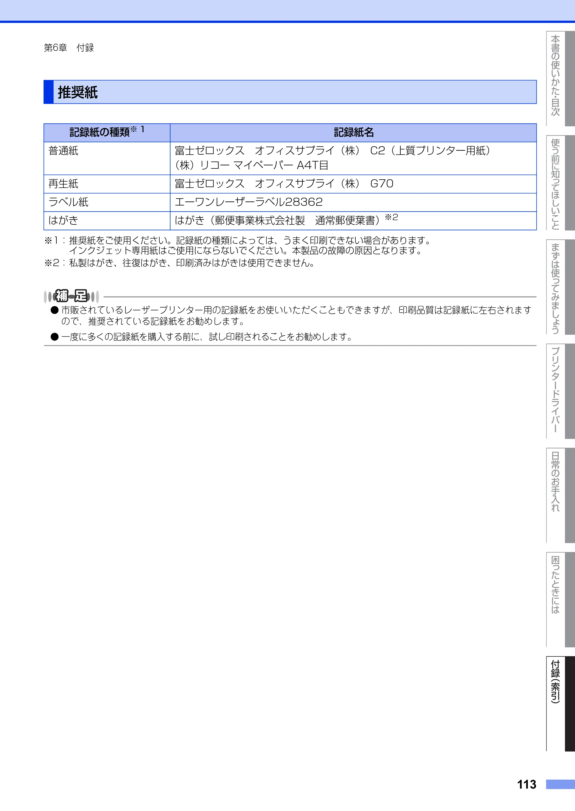 ブラザー HL-2130 / HL-2240D / HL-2270DW ユーザーズガイド ～基本編～ — 推奨紙 — 原本ページ — 113ページ