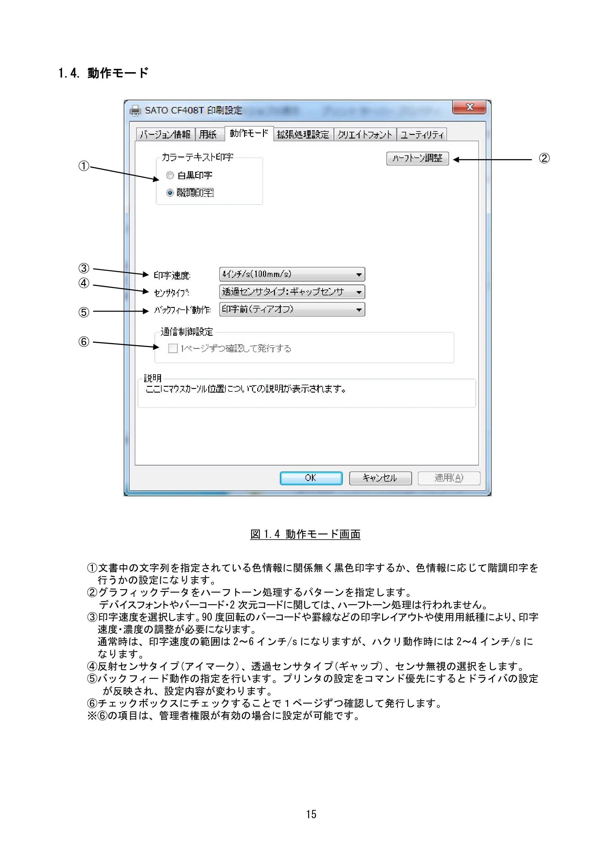 サトー CF408T プリンタドライバ説明書(第8版) — 1.4. 動作モード — 原本ページ — 17ページ