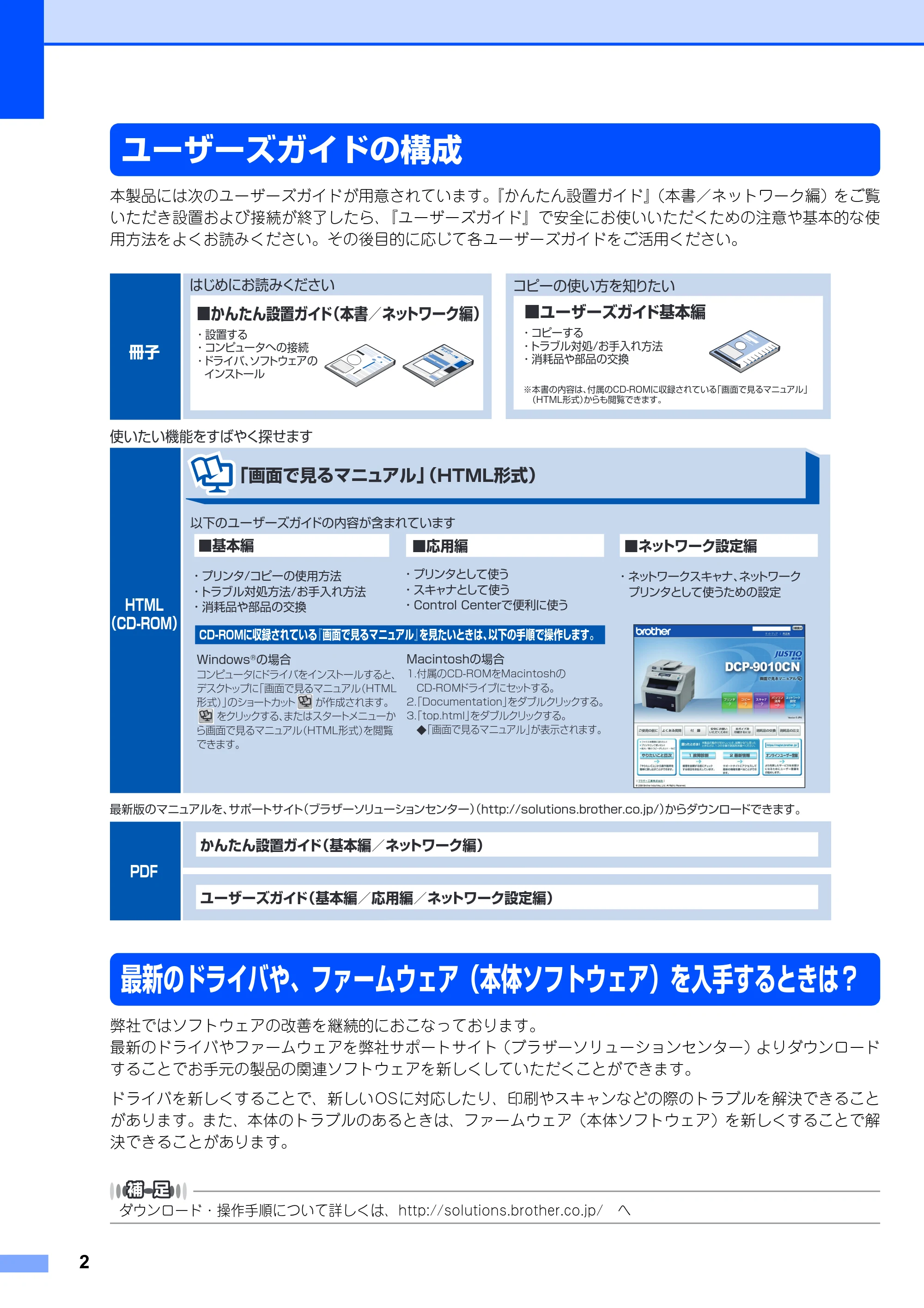 ブラザー DCP-9010CN かんたん設置ガイド — ユーザーズガイドの構成 — 原本ページ — 2ページ