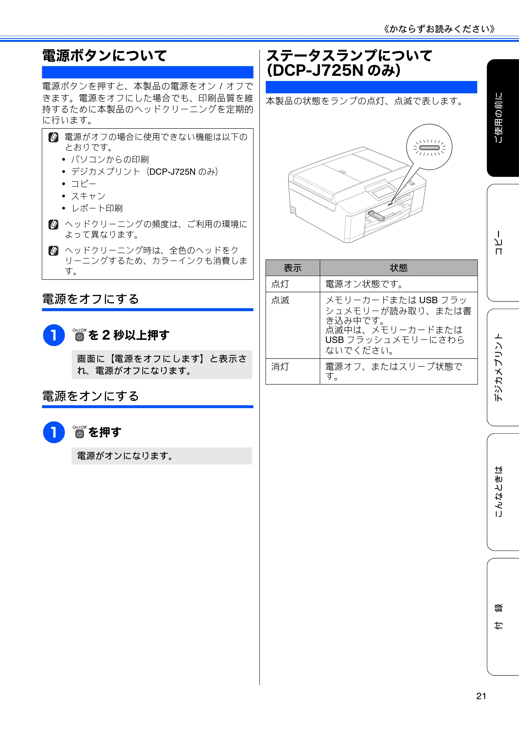 ブラザー DCP-J525N / DCP-J725N ユーザーズガイド ~基本編~ — 電源ボタンについて — 原本ページ — 23ページ