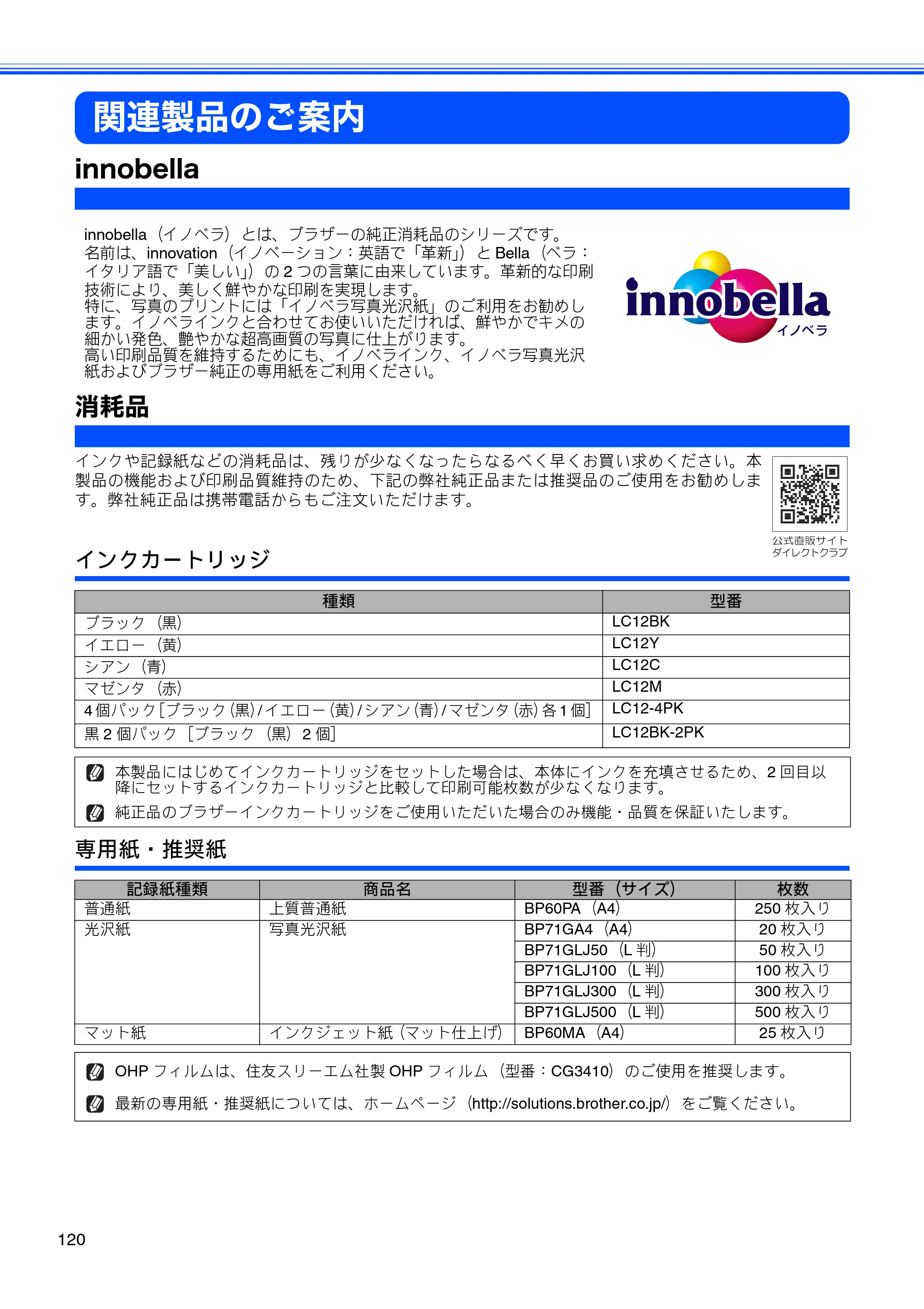 ブラザー DCP-J525N / DCP-J725N ユーザーズガイド ～基本編～ — 関連製品のご案内 — 原本ページ — 122ページ