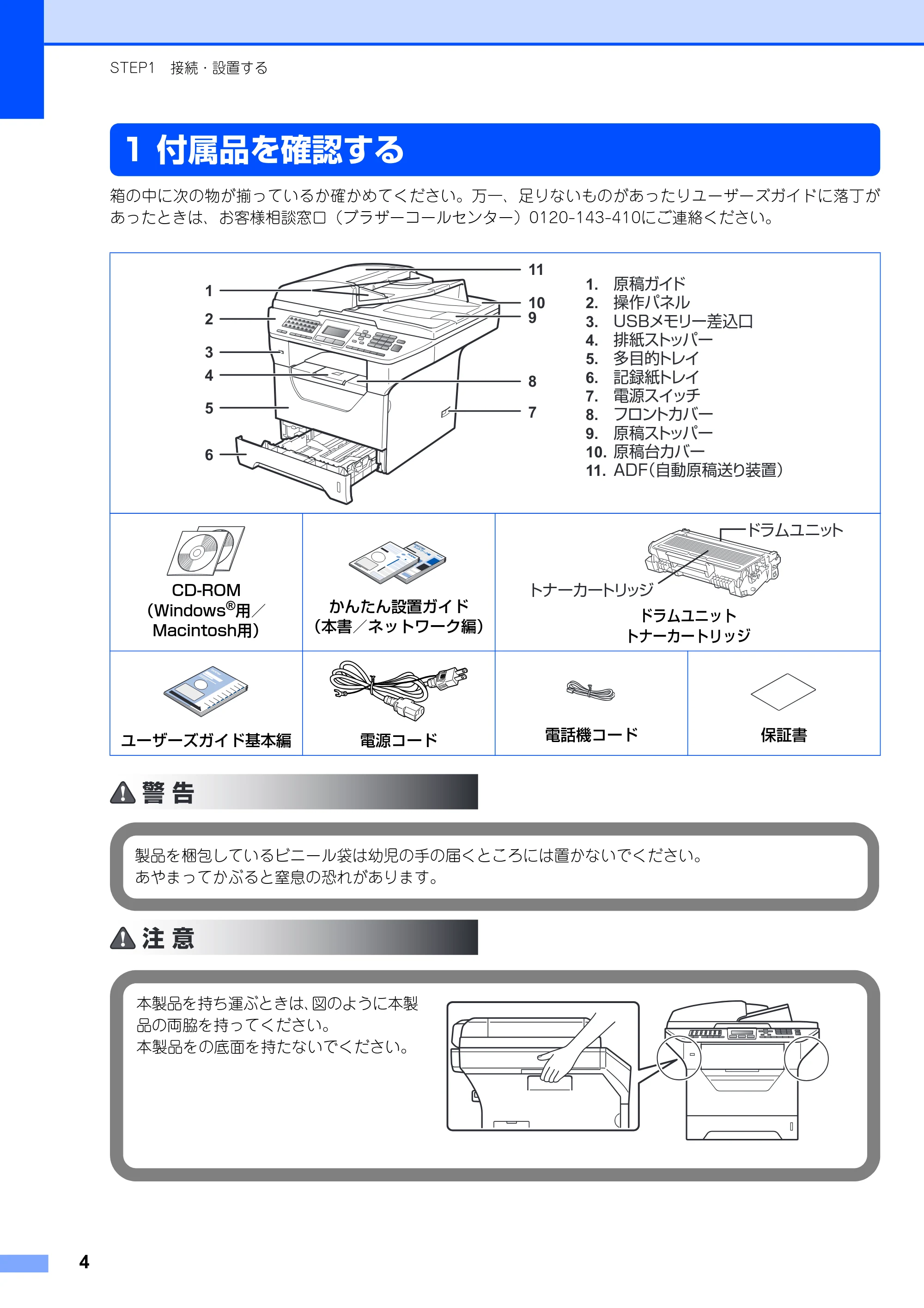 ブラザー MFC-8890DW かんたん設置ガイド — 付属品を確認する — 原本ページ — 6ページ