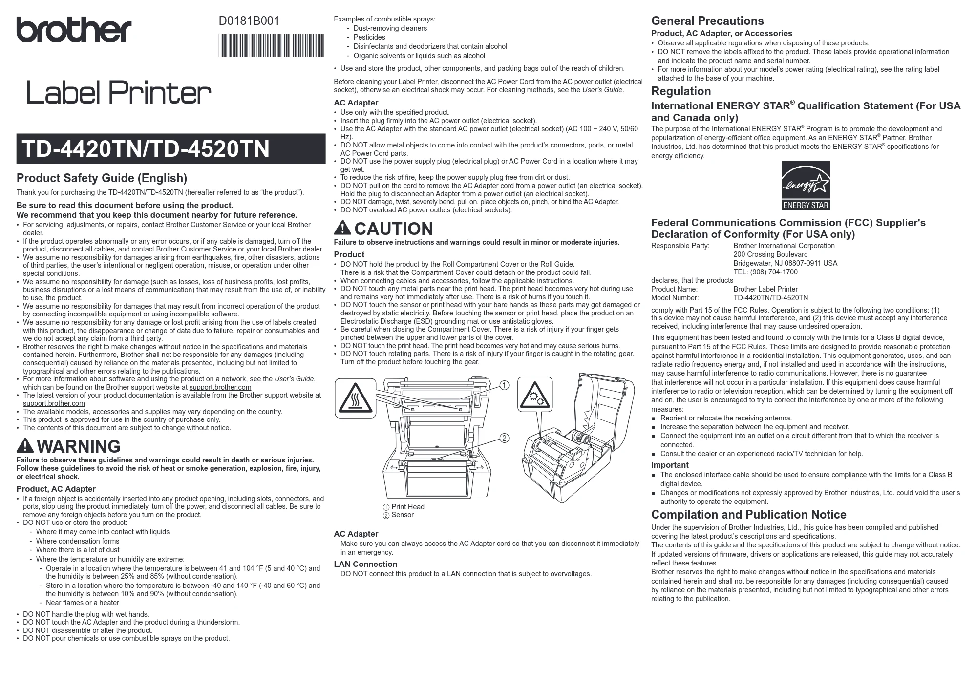 ブラザー TD-4420TN / TD-4520TN 安全にお使いいただくために — 原本ページ — 1ページ