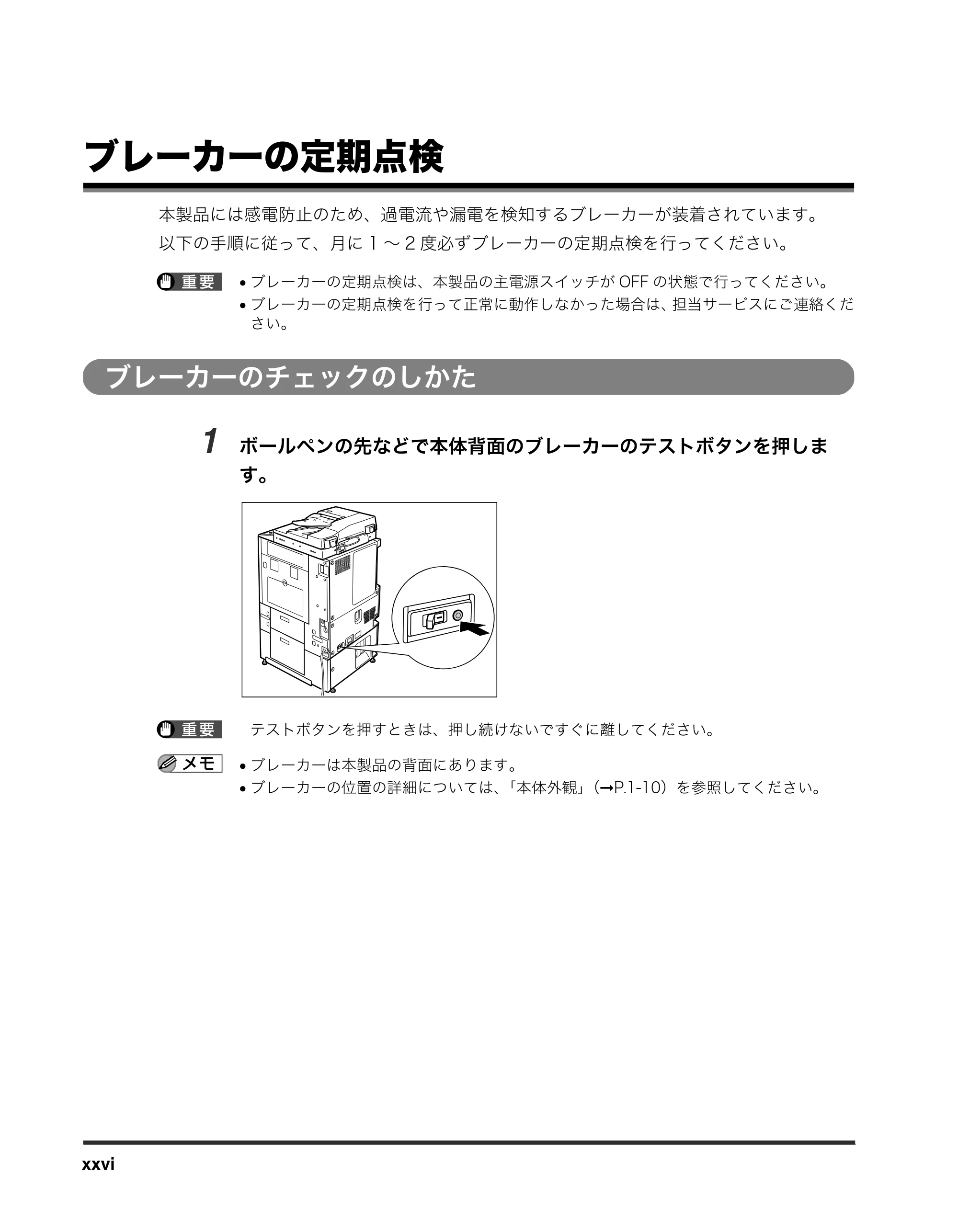 キヤノン iR3245/3245F/3245F-R/3235/3235F/3225/3225F/3225F-R トラブルシュートガイド （PDF形式／21.31Mバイト） — ブレーカーの定期点検 — 原本ページ — 28ページ
