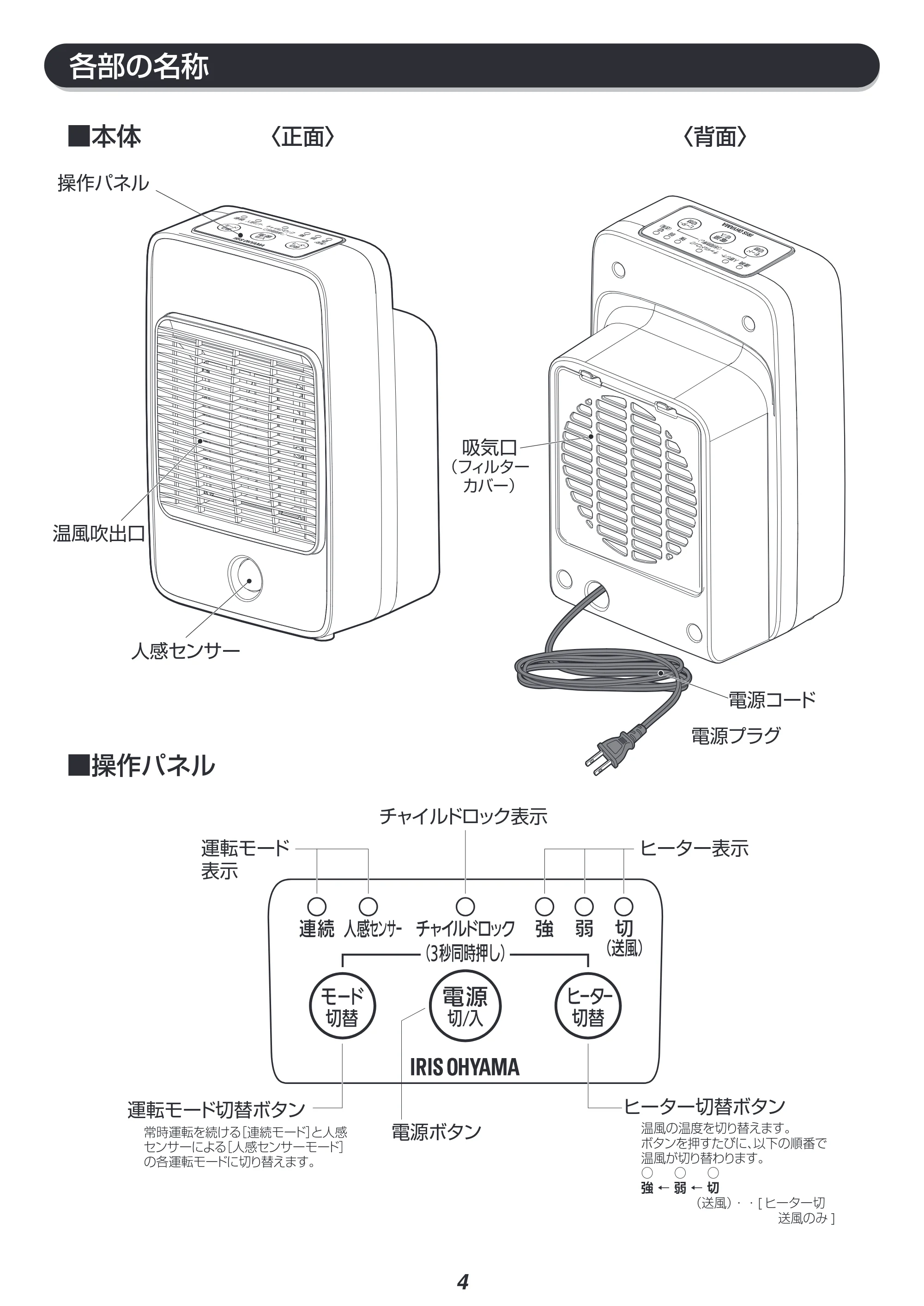 アイリスオーヤマ JCH-M081T 取扱説明書 — 原本ページ — 4ページ