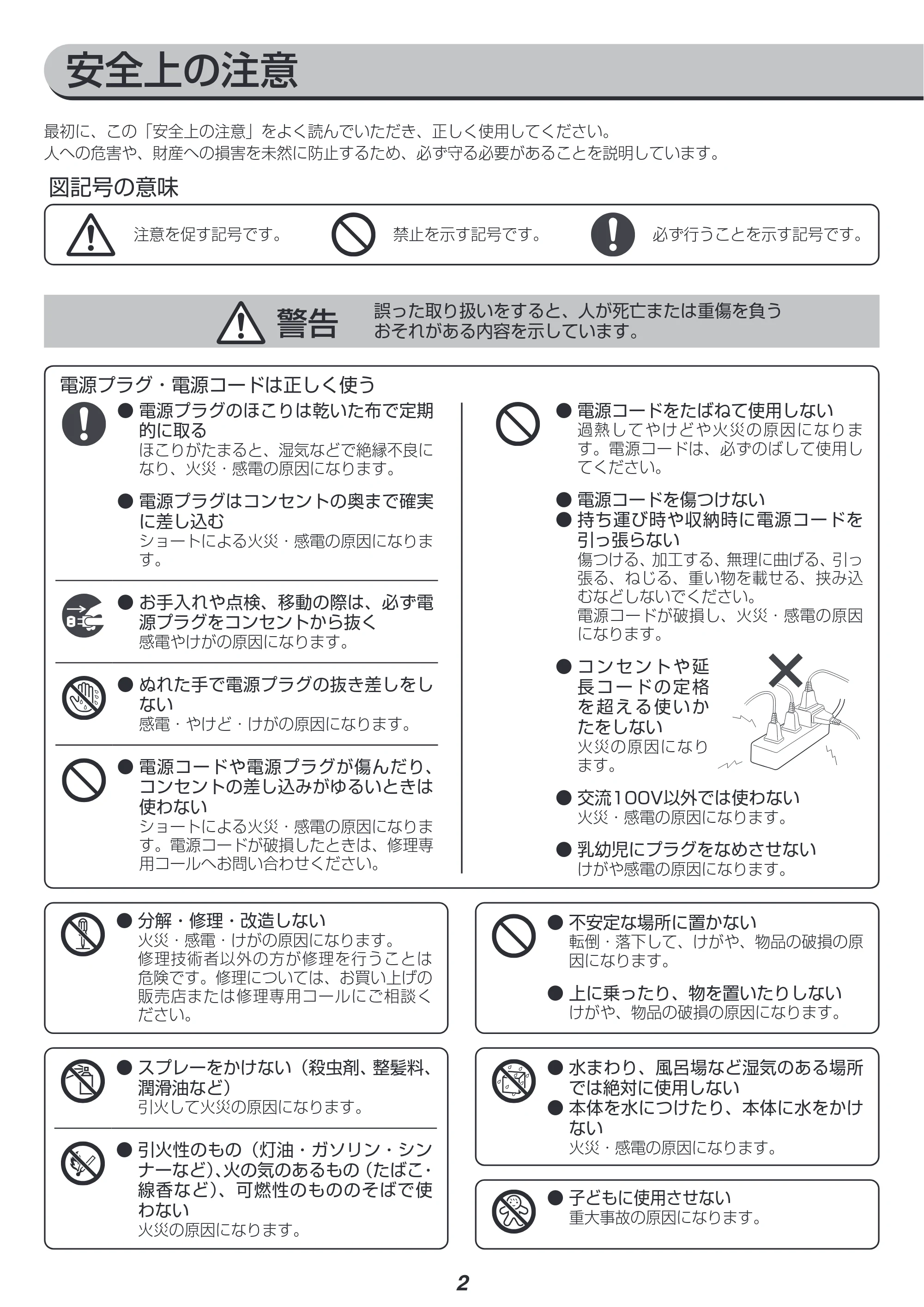 アイリスオーヤマ AFS100M 取扱説明書 — 原本ページ — 2ページ