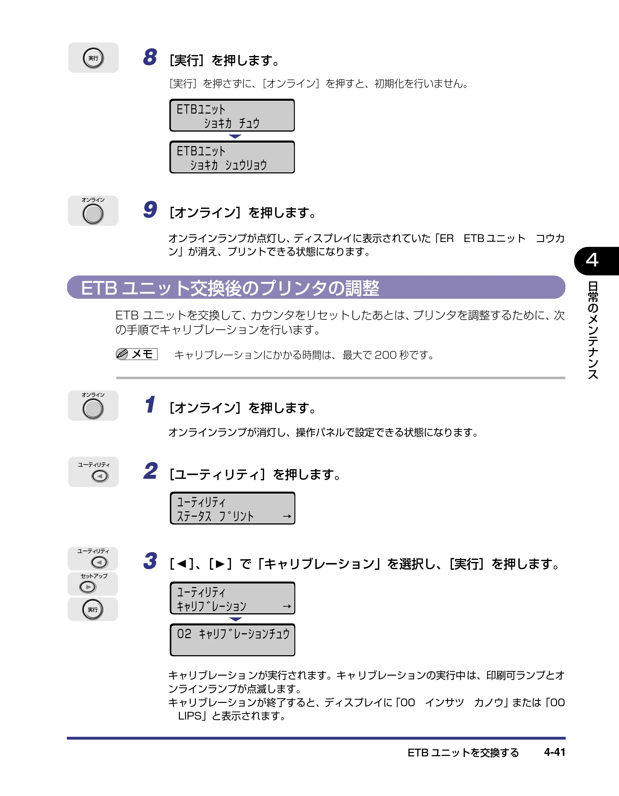 キヤノン LBP5800/5700 ユーザーズガイド 2006年5月25日更新 （PDF形式／9.62Mバイト） — ETBユニット交換後のプリンタの調整 — 原本ページ — 189ページ