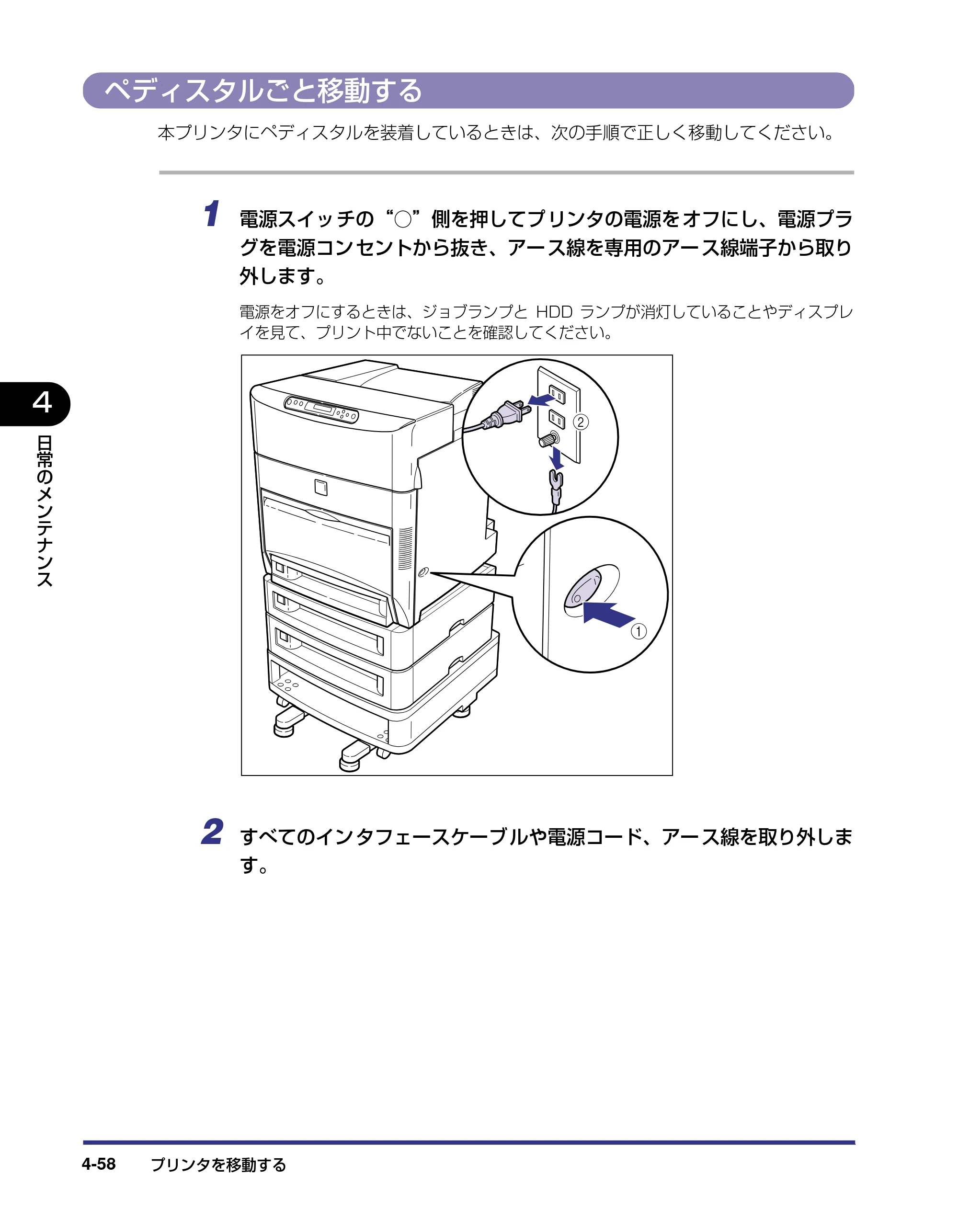キヤノン LBP5800/5700 ユーザーズガイド 2006年5月25日更新 （PDF形式／9.62Mバイト） — ペディスタルごと移動する — 原本ページ — 206ページ
