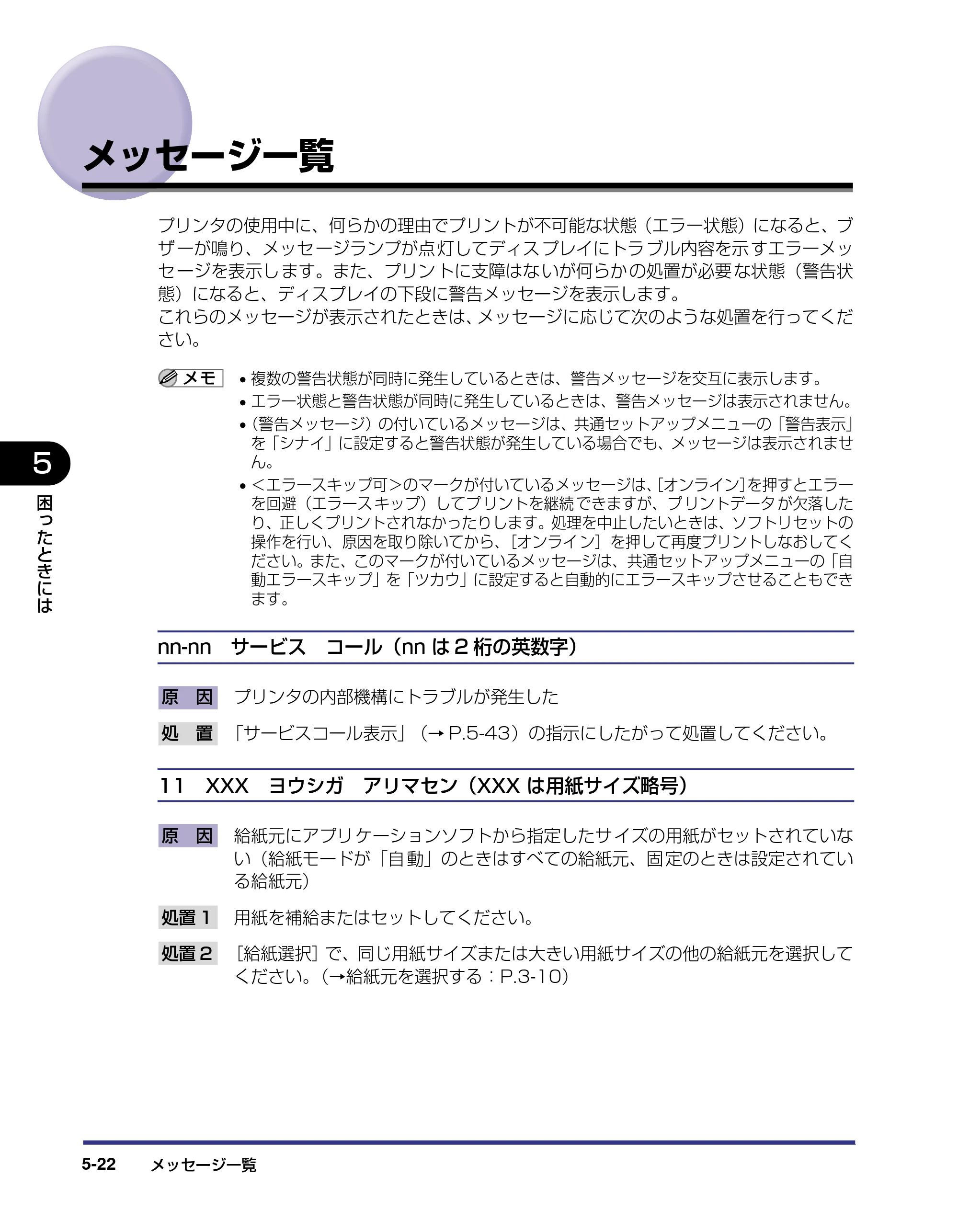 キヤノン LBP5800/5700 ユーザーズガイド 2006年5月25日更新 （PDF形式／9.62Mバイト） — メッセージ一覧 — 原本ページ — 232ページ