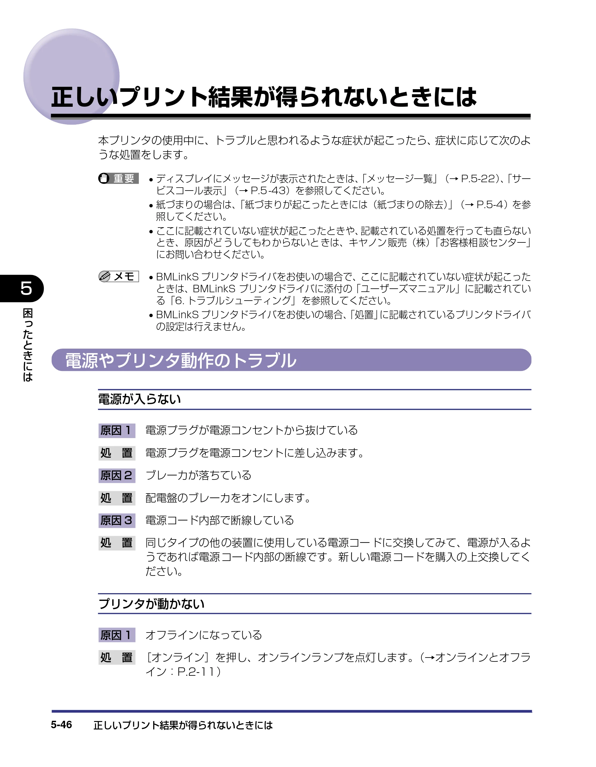 キヤノン LBP5800/5700 ユーザーズガイド 2006年5月25日更新 （PDF形式／9.62Mバイト） — 正しいプリント結果が得られないときには — 原本ページ — 256ページ