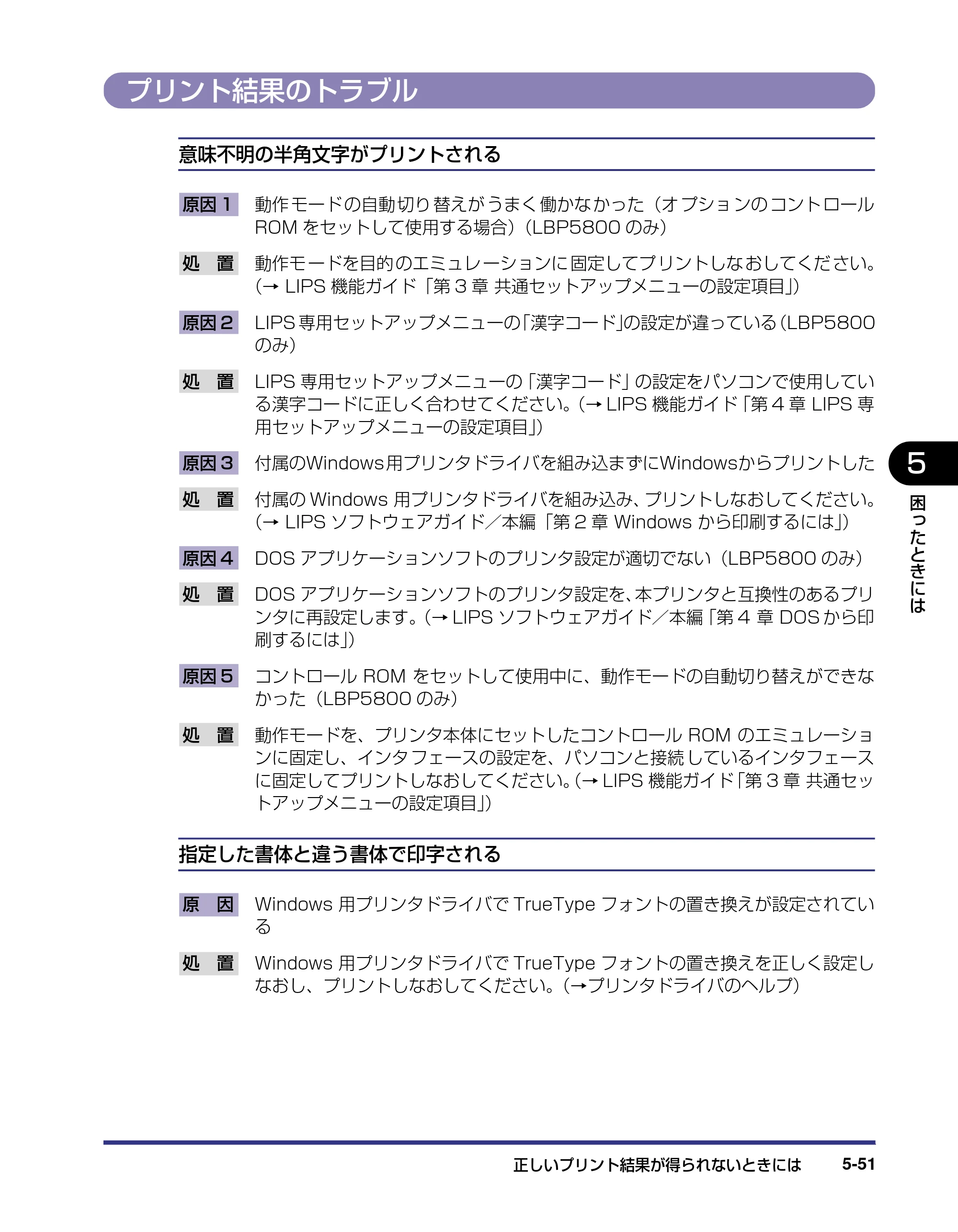 キヤノン LBP5800/5700 ユーザーズガイド 2006年5月25日更新 （PDF形式／9.62Mバイト） — プリント結果のトラブル — 原本ページ — 261ページ