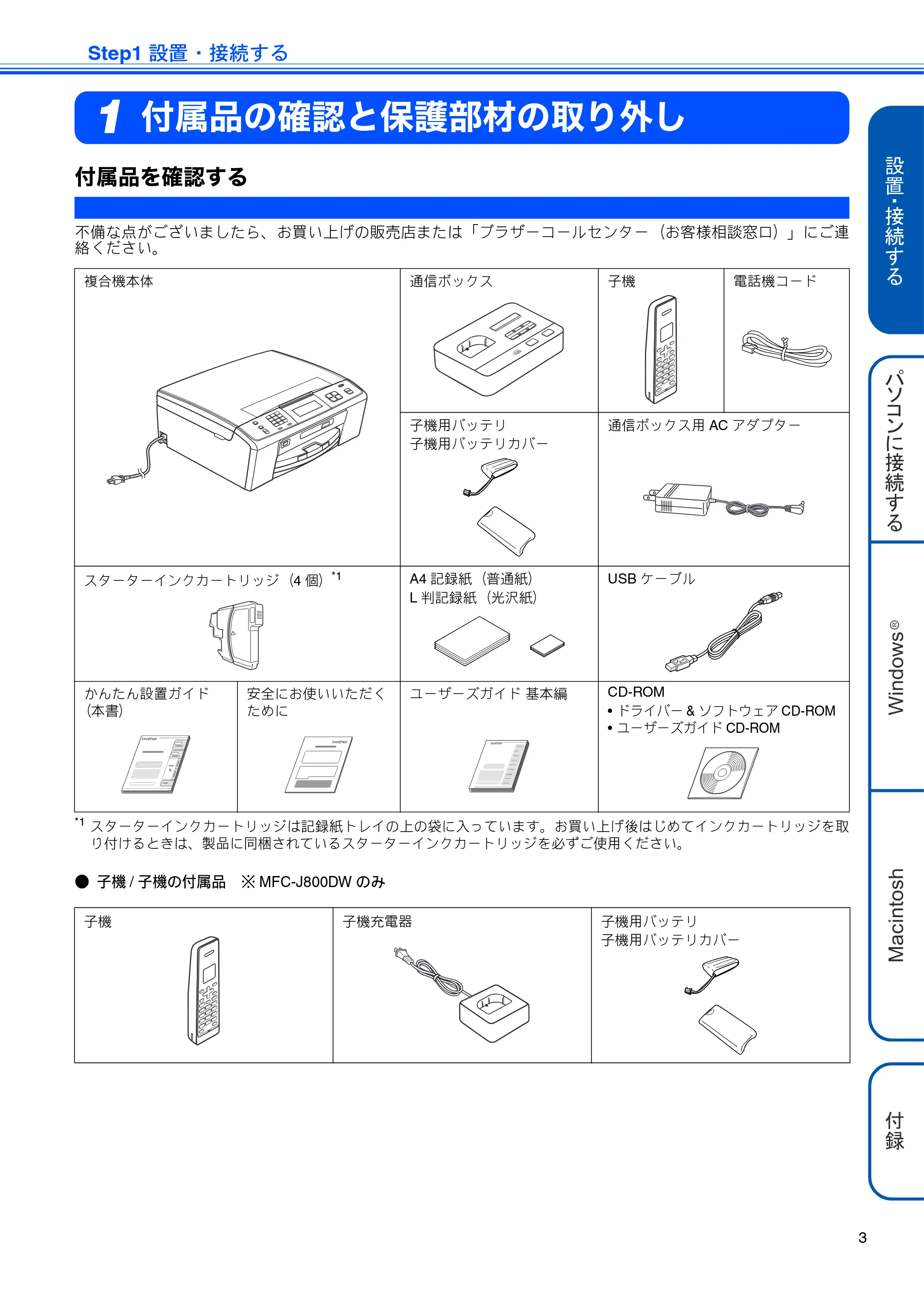 ブラザー MFC-J800D / MFC-J800DW かんたん設置ガイド — Step1 設置・接続する — 原本ページ — 5ページ