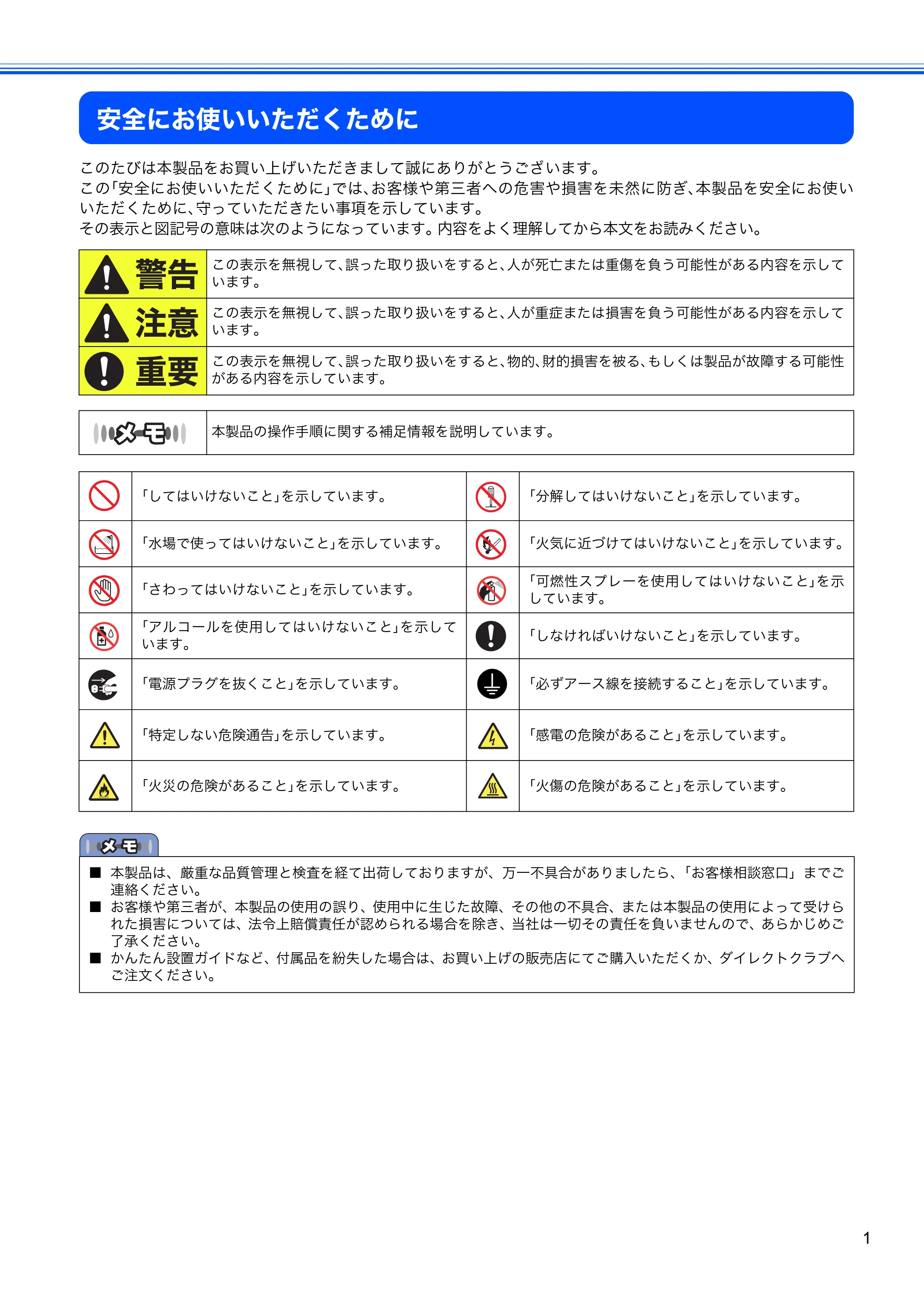 ブラザー HL-3040CN かんたん設置ガイド — 安全にお使いいただくために — 原本ページ — 3ページ