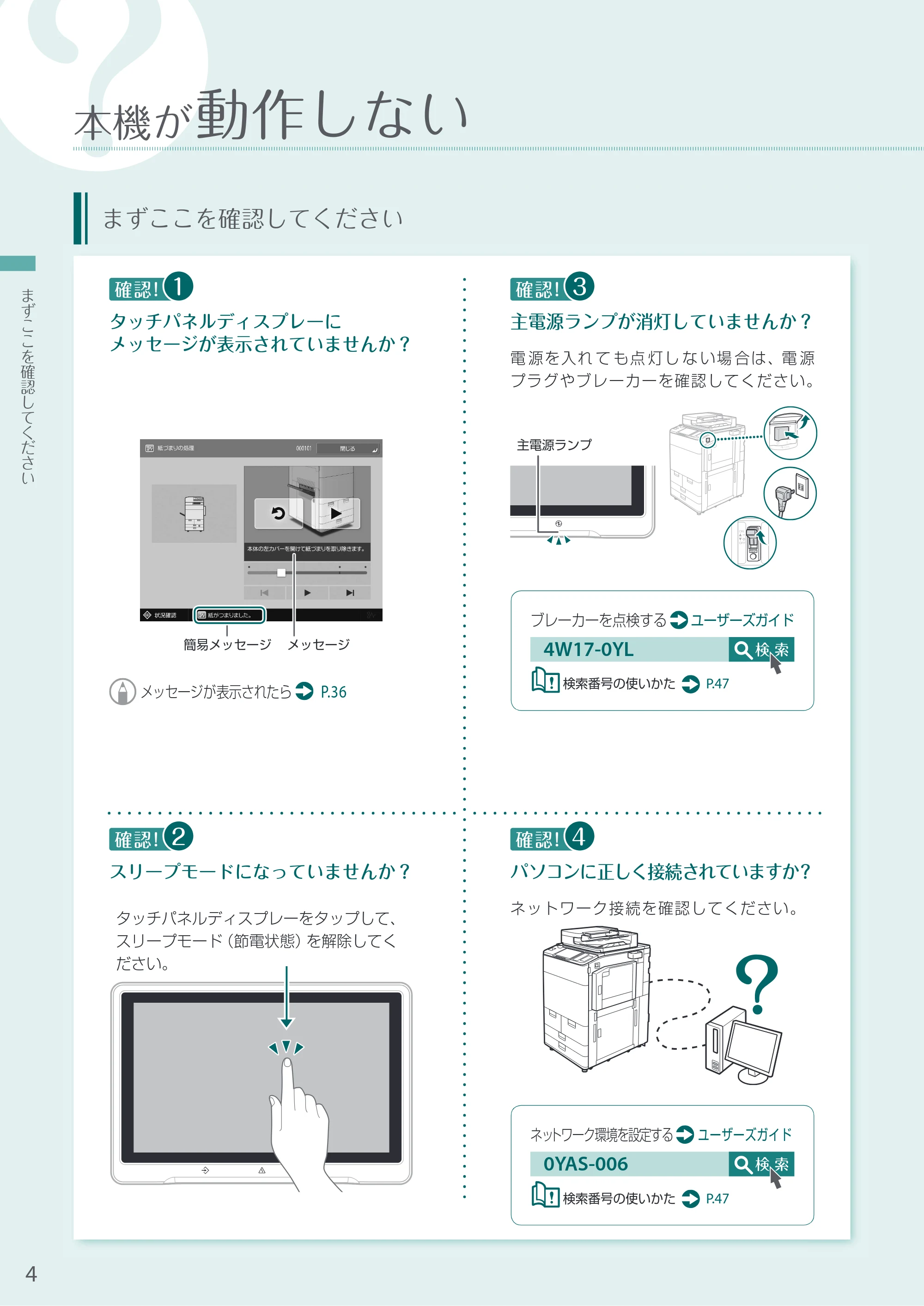 キヤノン A3機用) お困りごと解決ガイド 2020年5月14日更新（PDF：12.5MB） — 本機が動作しない — 原本ページ — 4ページ