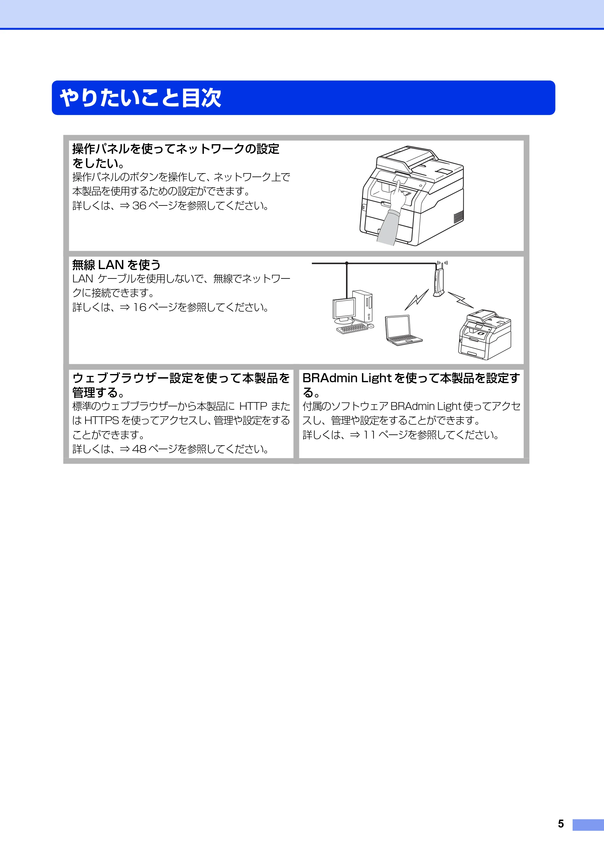 ブラザー DCP-9020CDW / MFC-9340CDW ユーザーズガイド ～ネットワーク編～ — やりたいこと目次 — 原本ページ — 6ページ