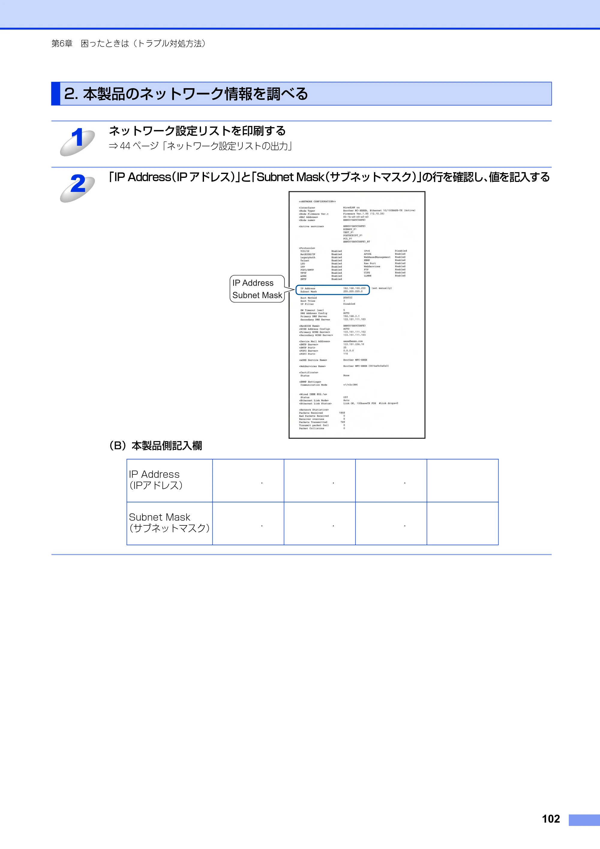 ブラザー DCP-9020CDW / MFC-9340CDW ユーザーズガイド ～ネットワーク編～ — 2. 本製品のネットワーク情報を調べる — 原本ページ — 103ページ
