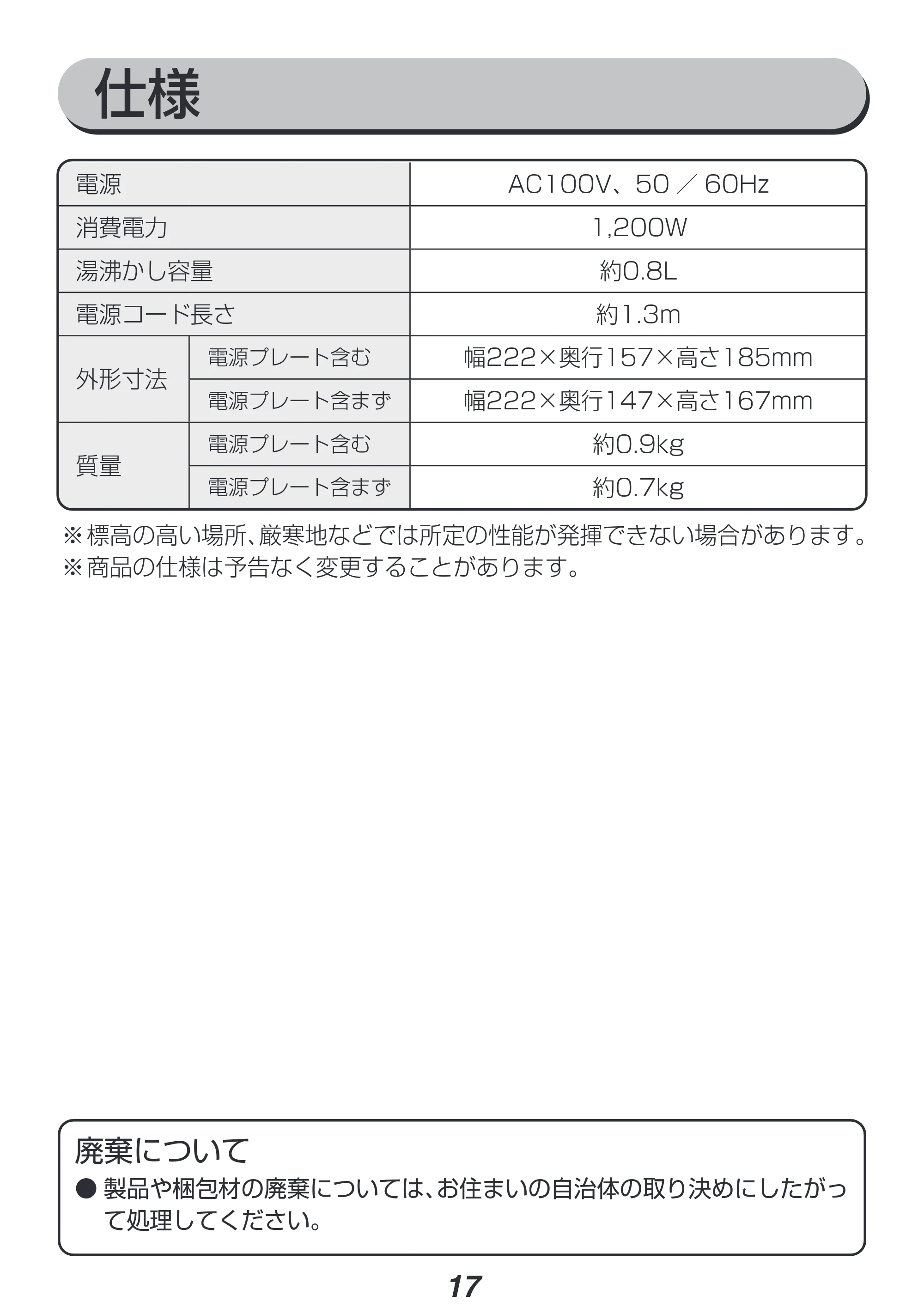 アイリスオーヤマ IKEB-800 取扱説明書 — 原本ページ — 17ページ