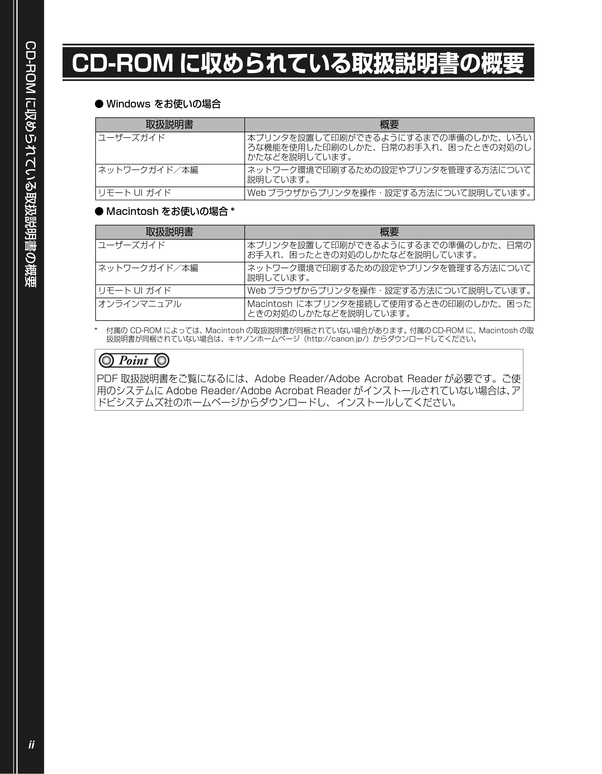 キヤノン LBP5100 かんたん操作ガイド 2007年1月25日掲載 （PDF形式／3.75Mバイト） — CD-ROMに収められている取扱説明書の概要 — 原本ページ — 4ページ
