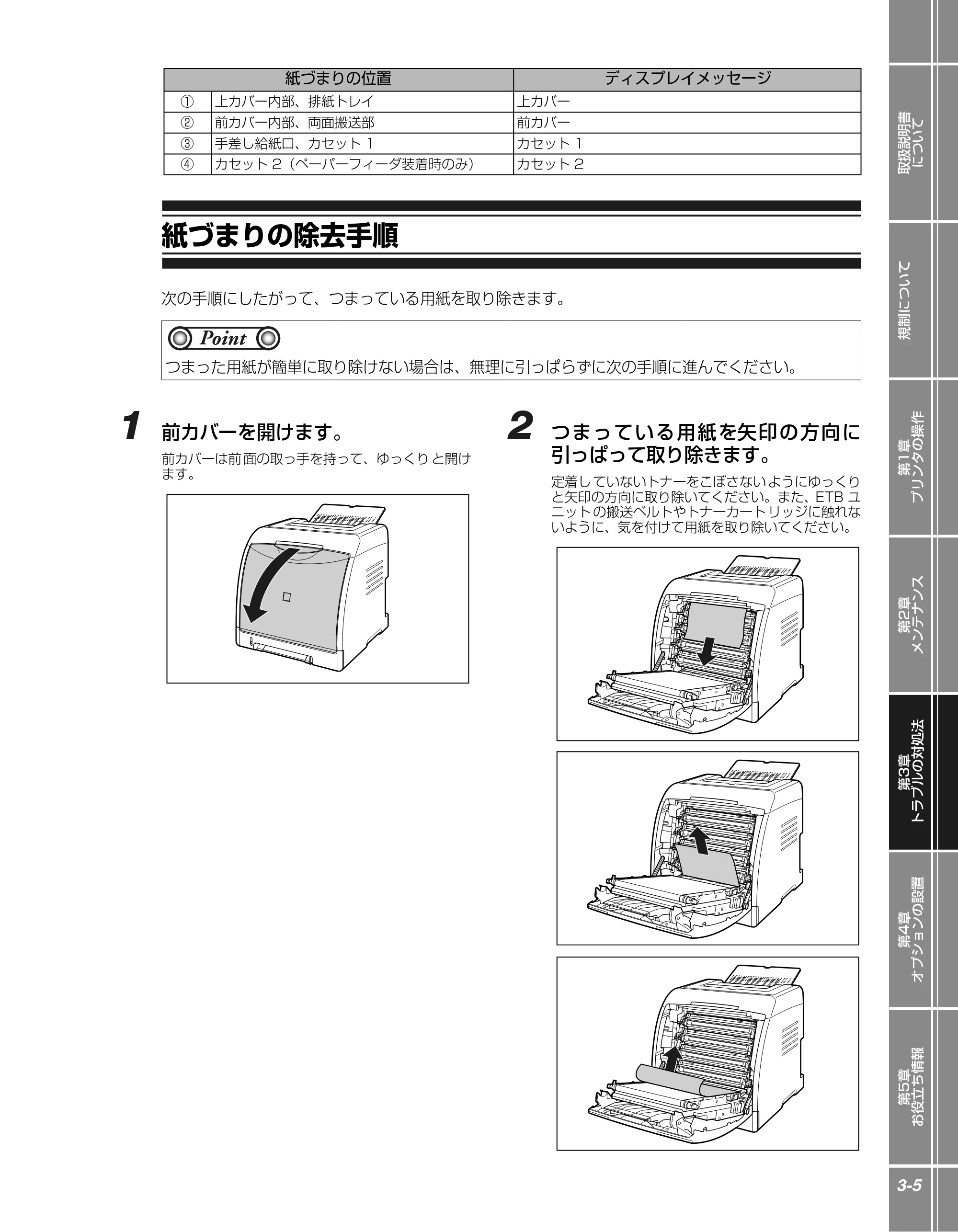 キヤノン LBP5100 かんたん操作ガイド 2007年1月25日掲載 (PDF形式/3.75Mバイト) — 紙づまりの除去手順 — 原本ページ — 55ページ
