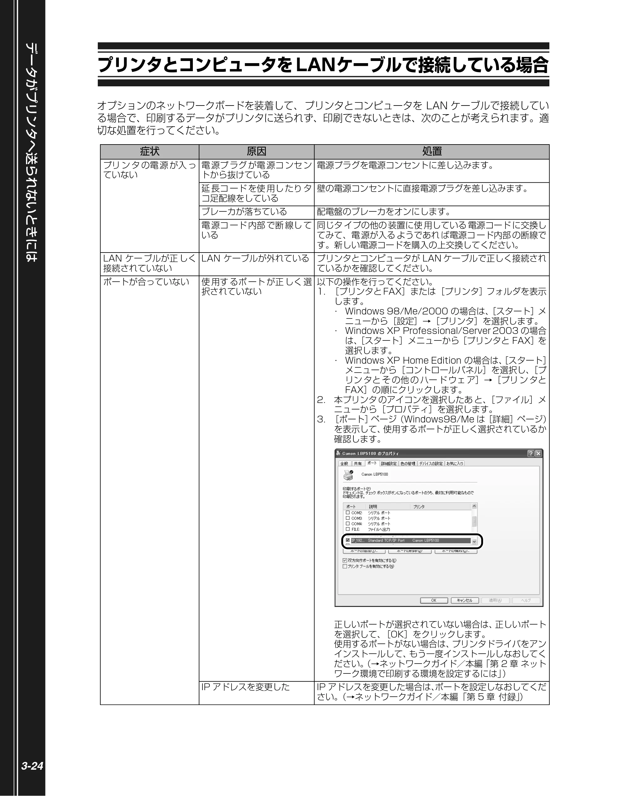 キヤノン LBP5100 かんたん操作ガイド 2007年1月25日掲載 （PDF形式／3.75Mバイト） — プリンタとコンピュータをLANケーブルで接続している場合 — 原本ページ — 74ページ