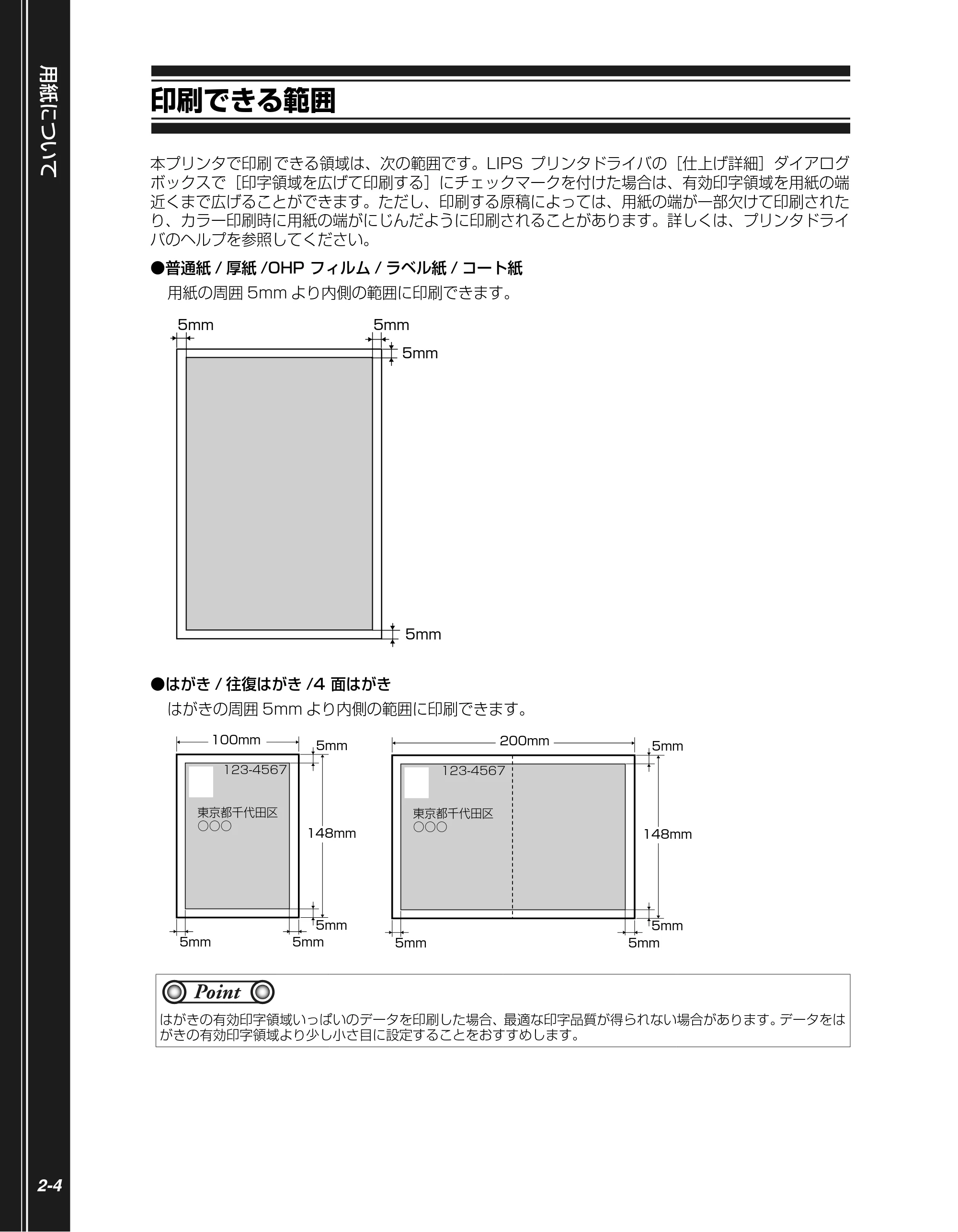 キヤノン LBP5400 かんたん操作ガイド 2009年12月18日更新 （PDF形式／4.71Mバイト） — 印刷できる範囲 — 原本ページ — 22ページ